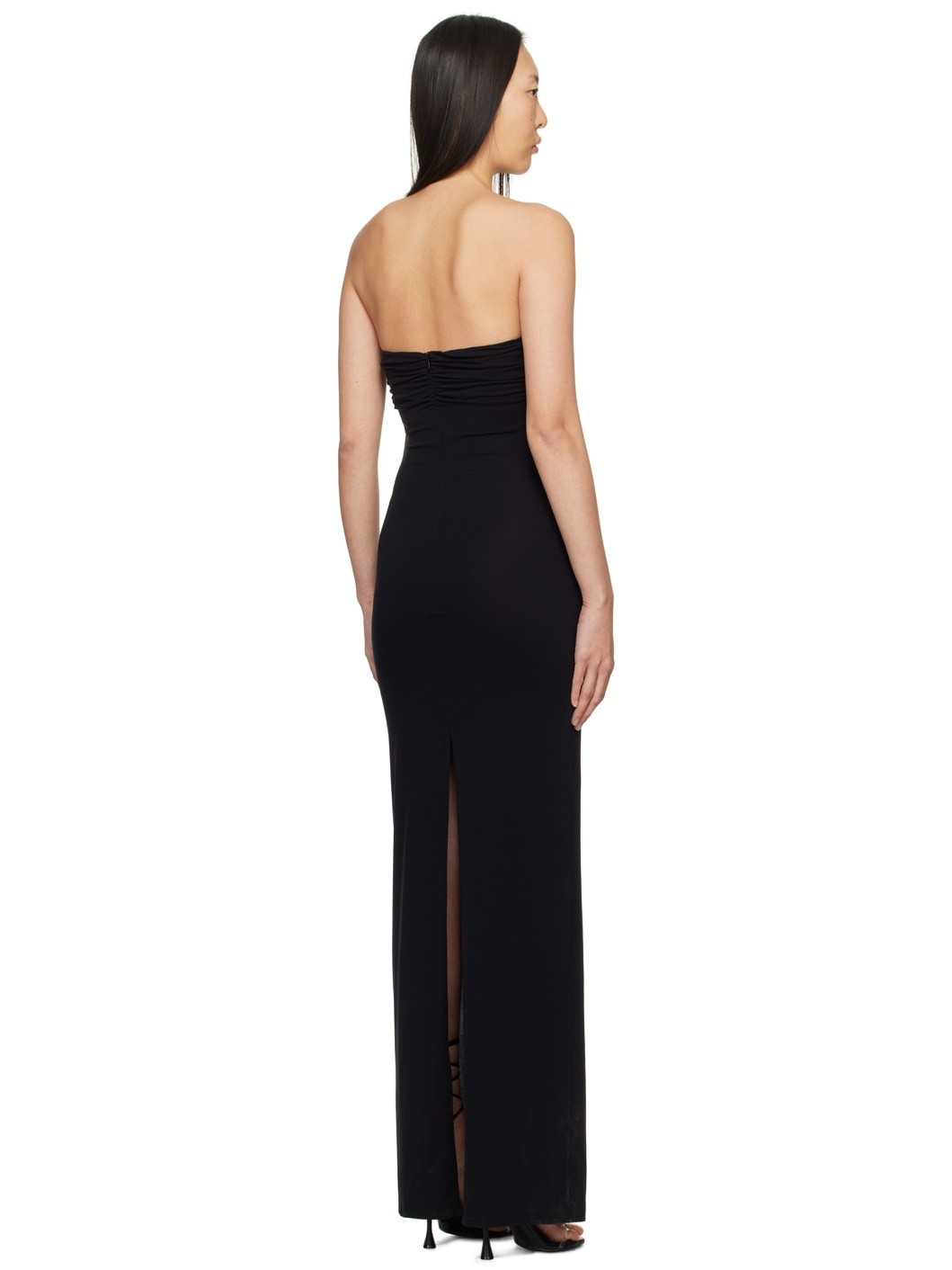 Black Floral Appliqué Maxi Dress - 3
