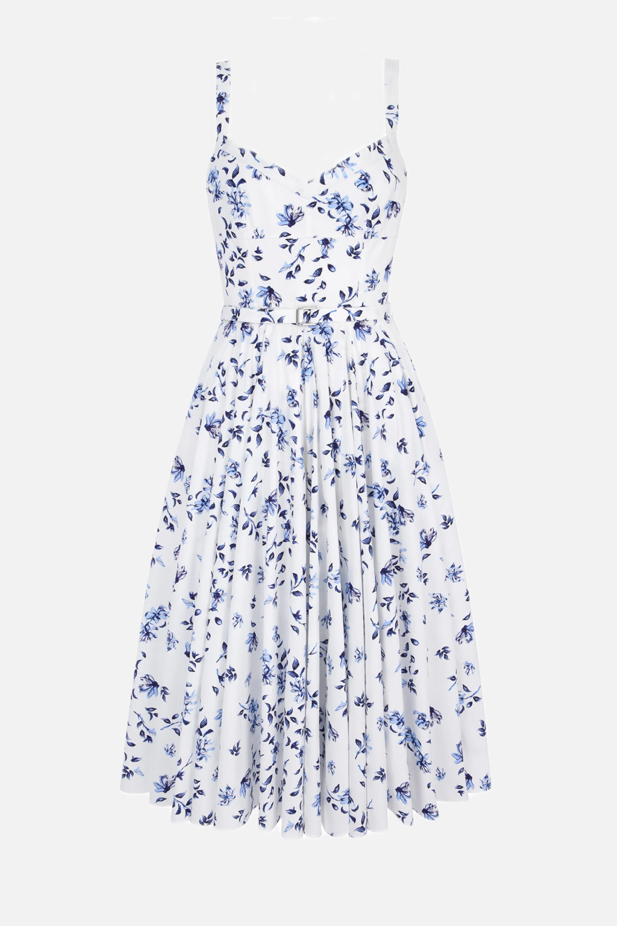 Elita Dress in Blue Scattered Daisies on White Cotton - 1