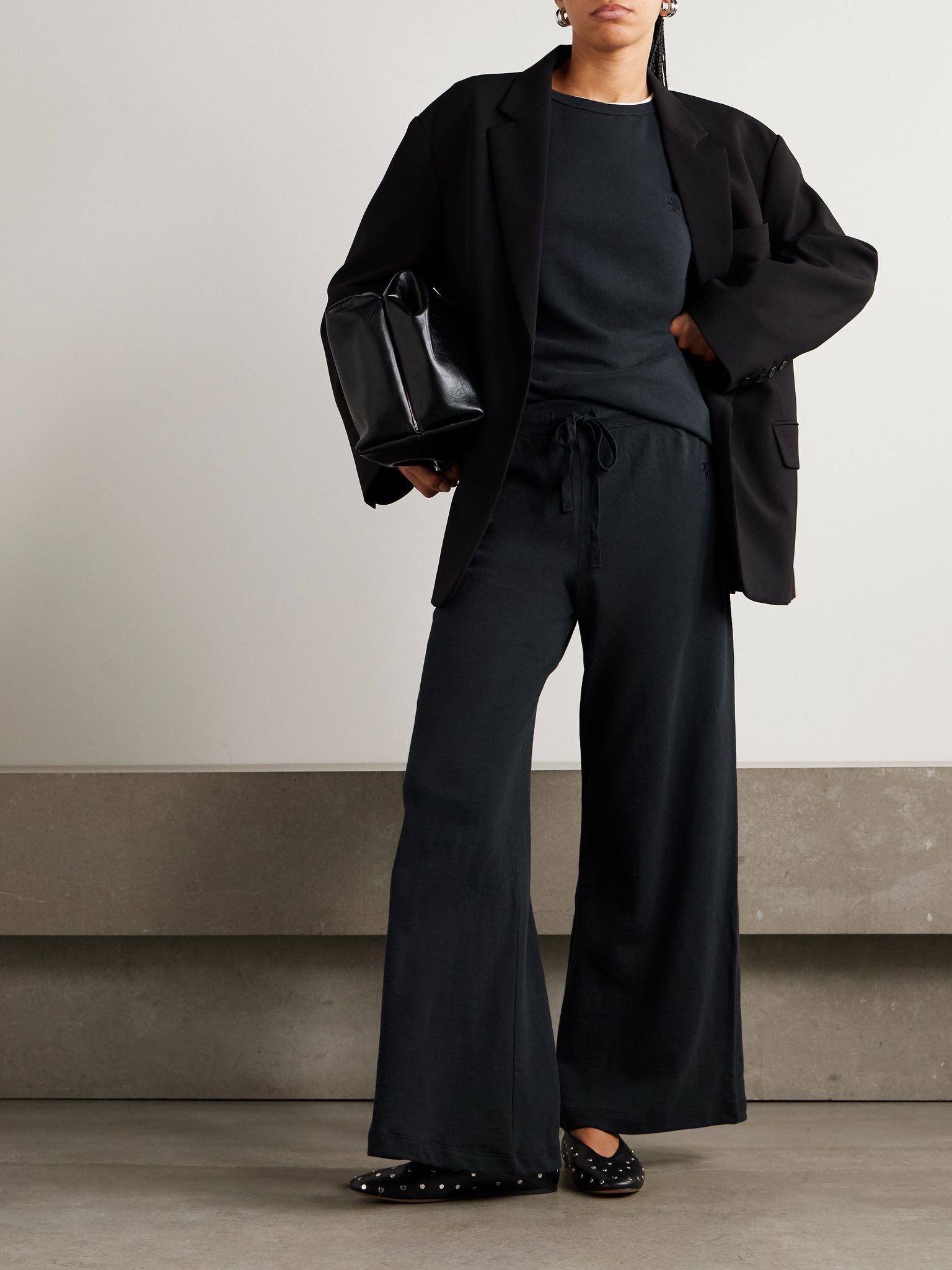 Wide-leg cotton-jersey sweatpants Black - 2