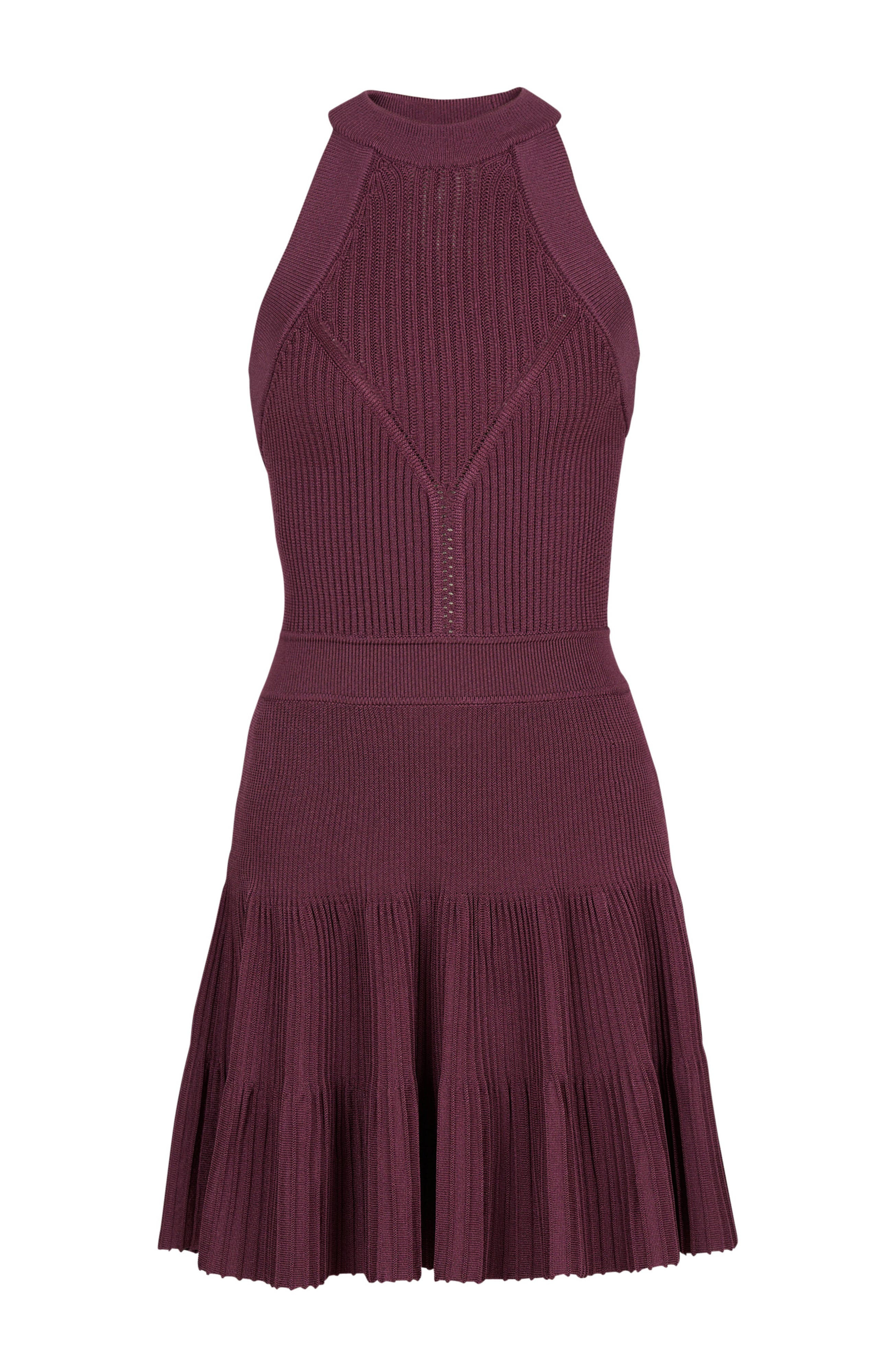 Balmain Sleeveless Flared Dress In Openwork Knit in Purple at Nordstrom - 5
