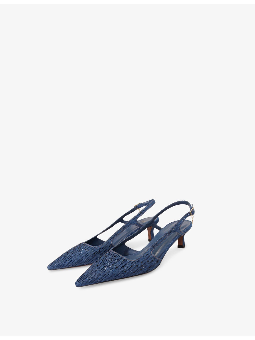 Crystal-embellished denim heeled courts - 3
