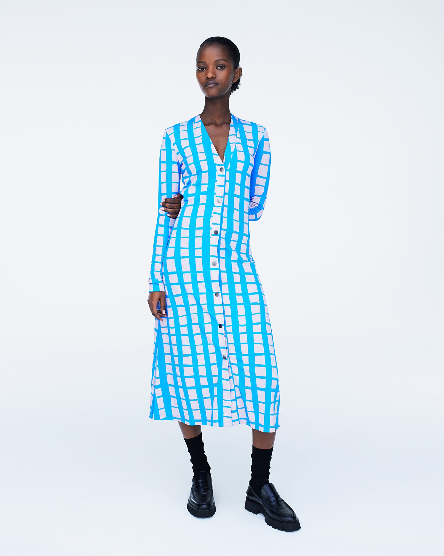 'Hand Drawn Check' Midi Dress - 8