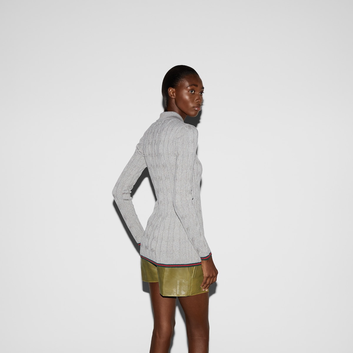 Fine cable and rib wool polo top - 4