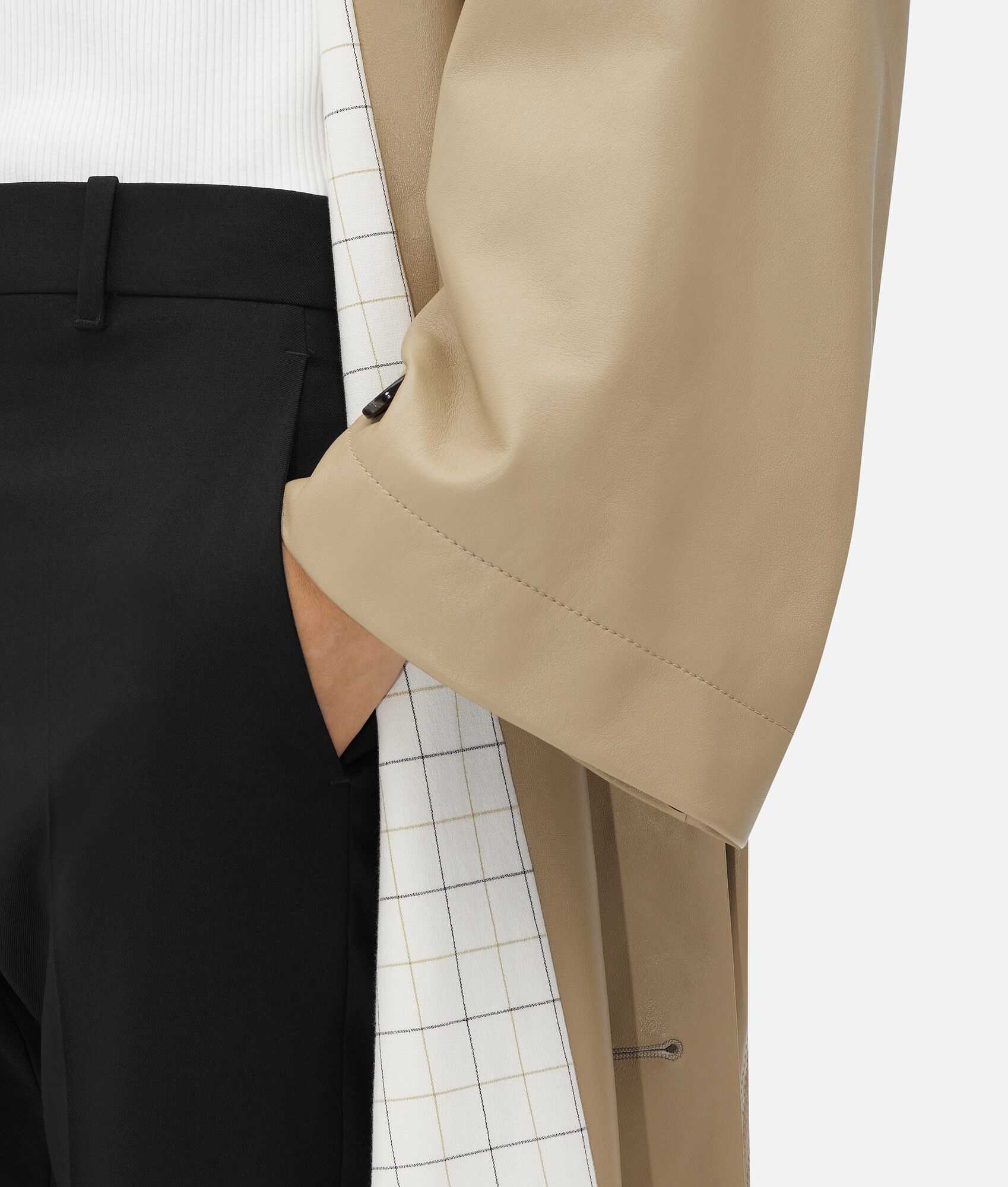Leather Coat With Check Lining - 6