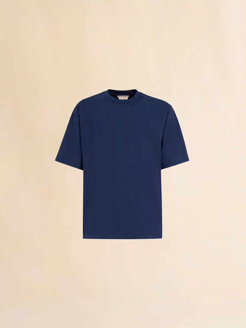 DEEP BLUE ORGANIC COTTON OVERSIZED T-SHIRT WITH MARNI PATCHES - 1