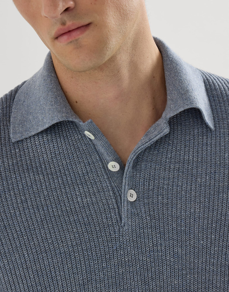 Linen and cotton half English rib knit polo 4
