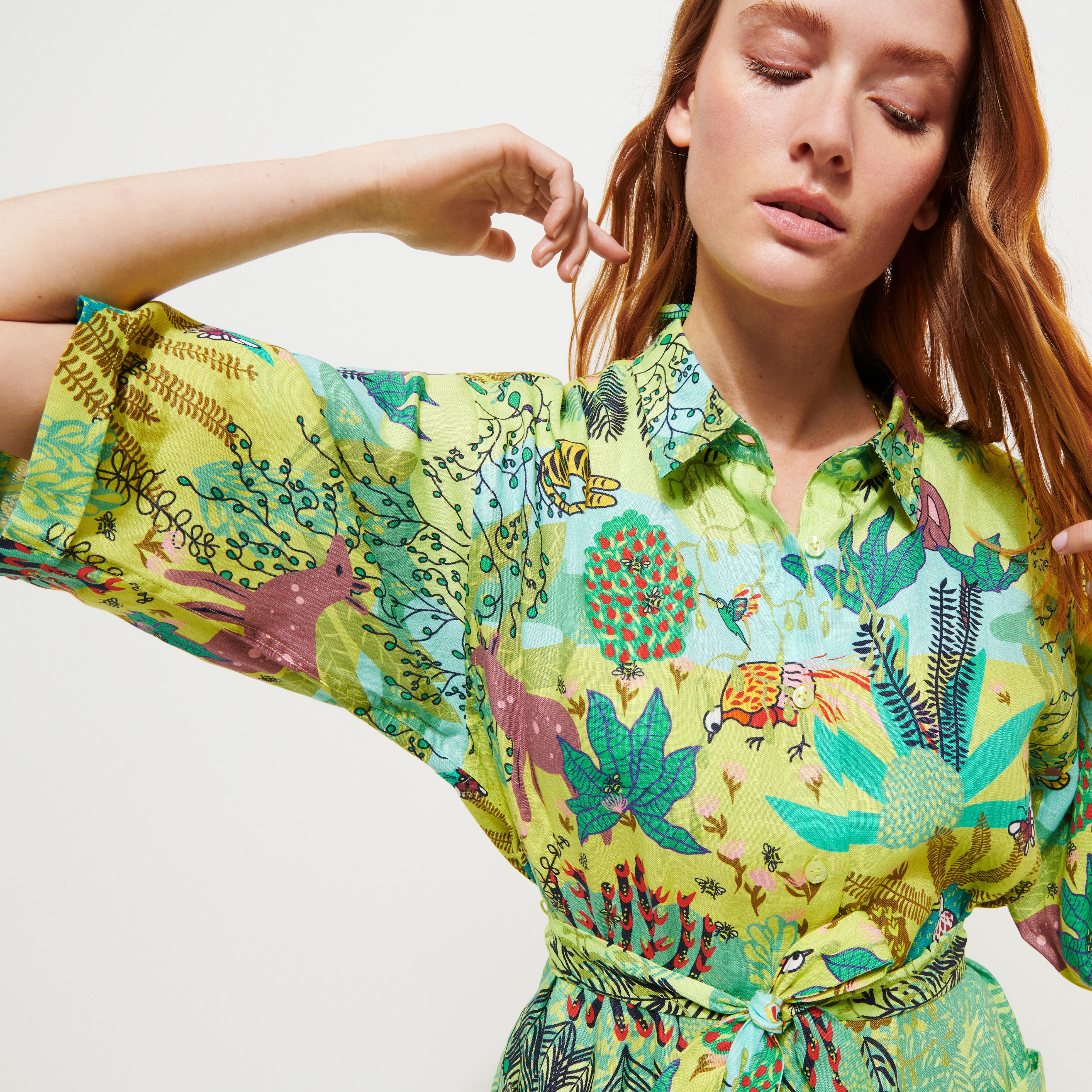 Women Linen Shirt Dress Jungle Rousseau - 6