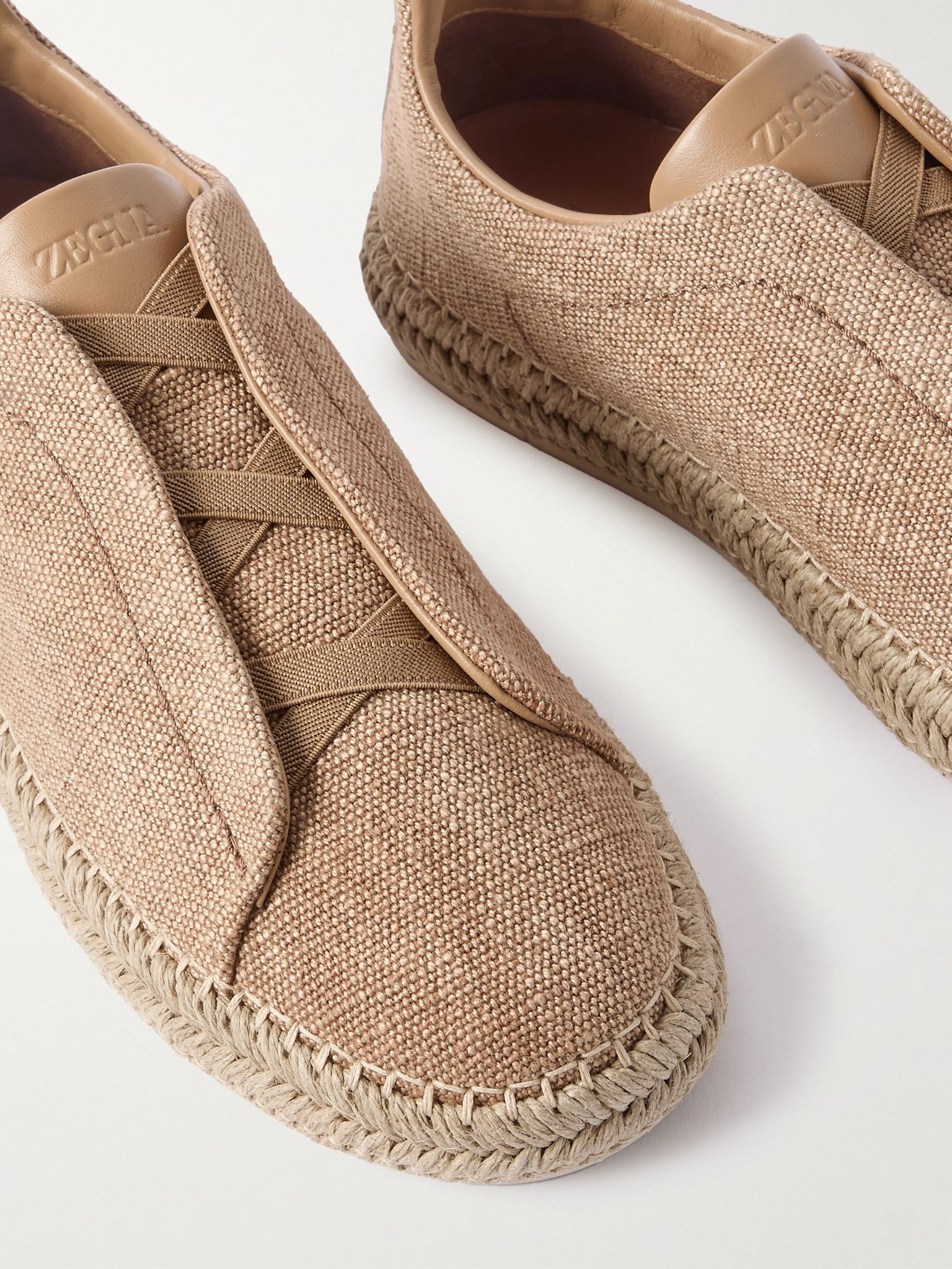 Triple Stitch™ Leather-Trimmed Canvas Slip-On Sneakers Tan - 6
