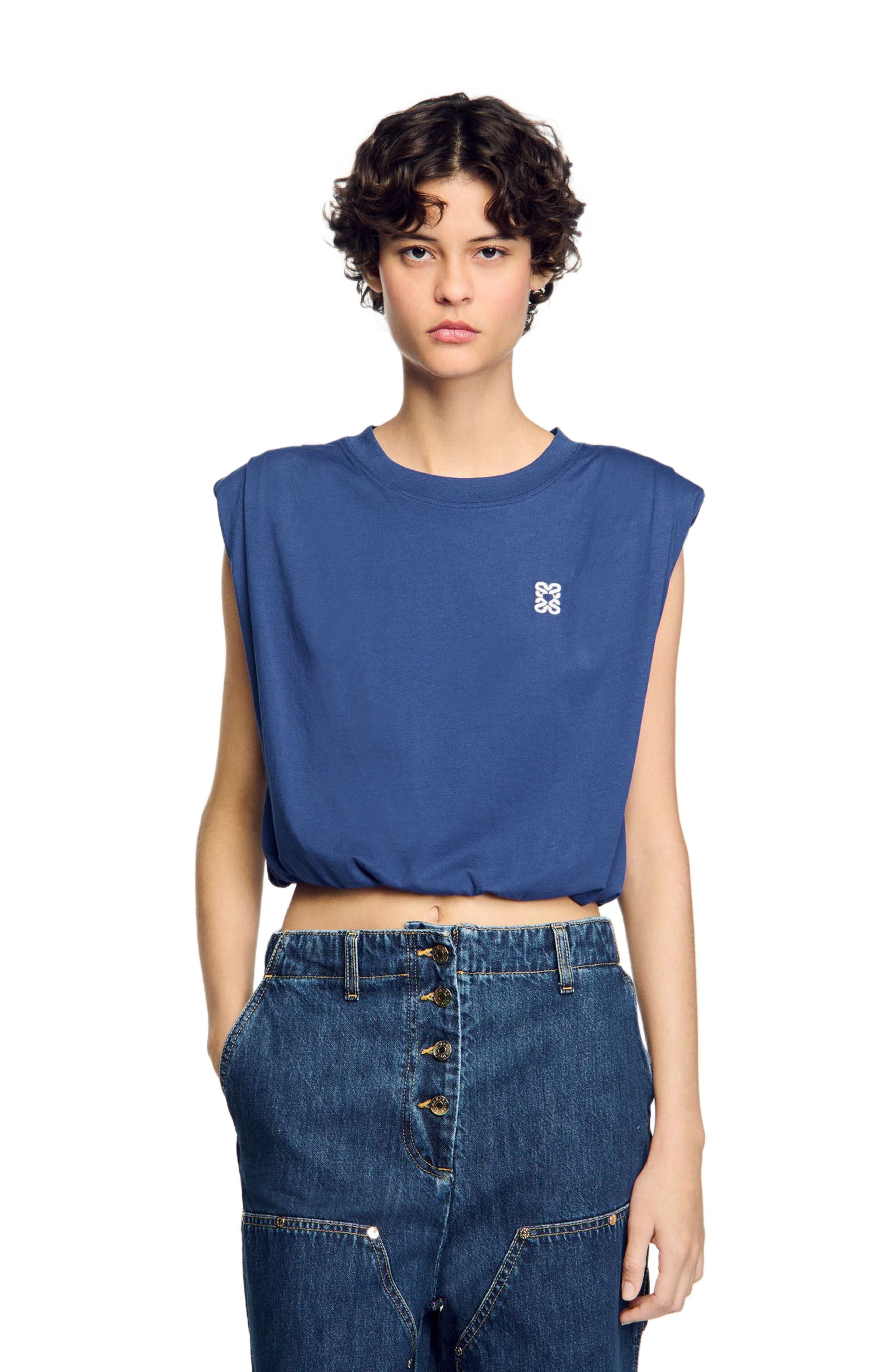 SANDRO Short draped T-shirt in Navy Blue at Nordstrom - 3