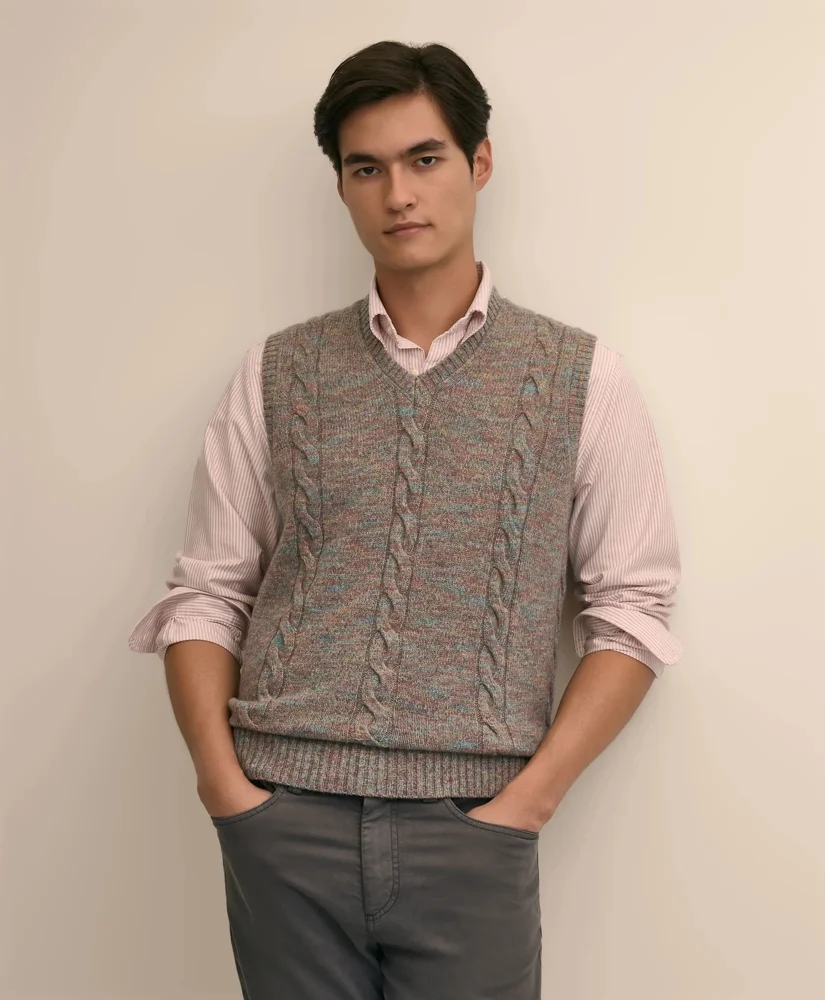 Wool-Yak-Cashmere Cable Knit Sweater Vest - 1