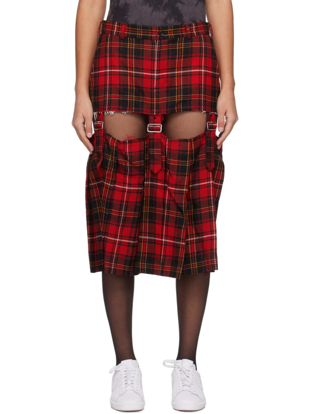 Red Cutout Midi Skirt - 1
