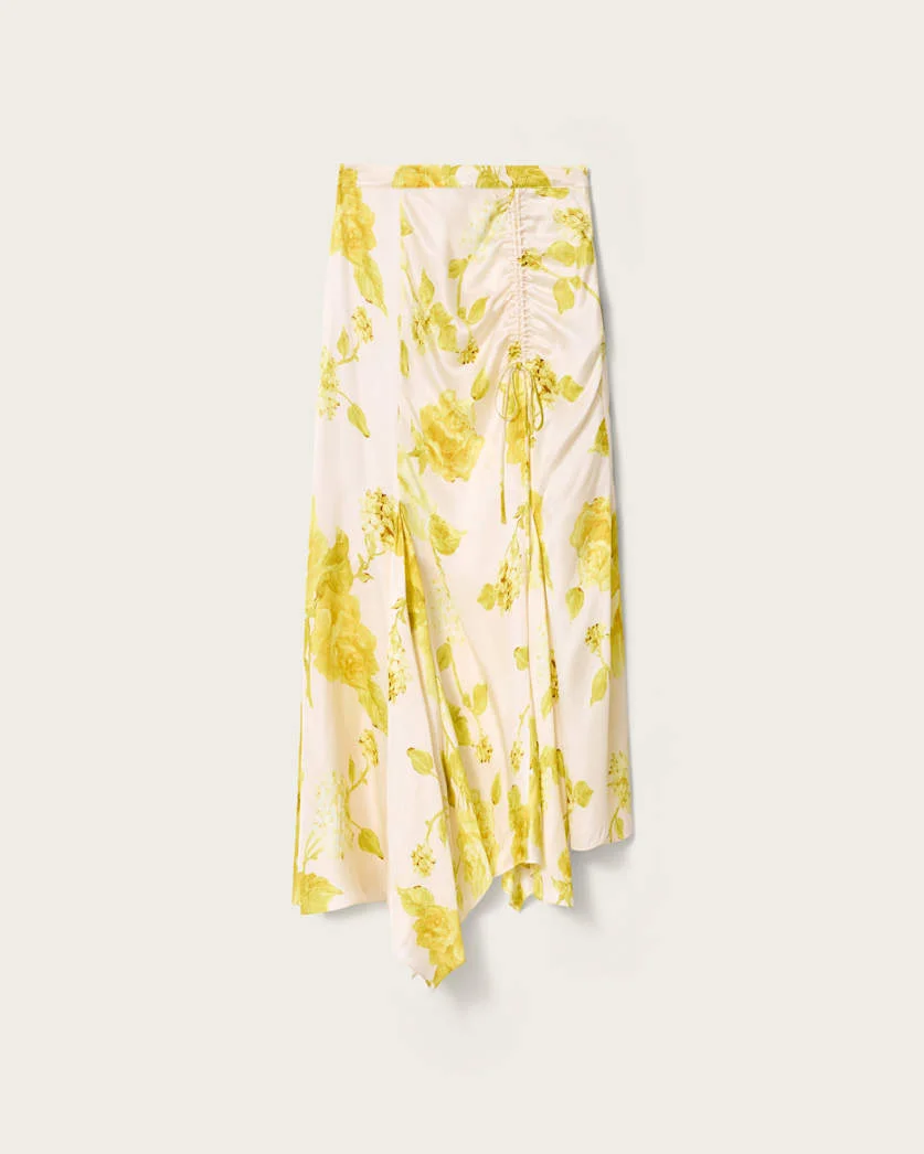 KATHY SATIN FLORAL MIDI SKIRT - 1