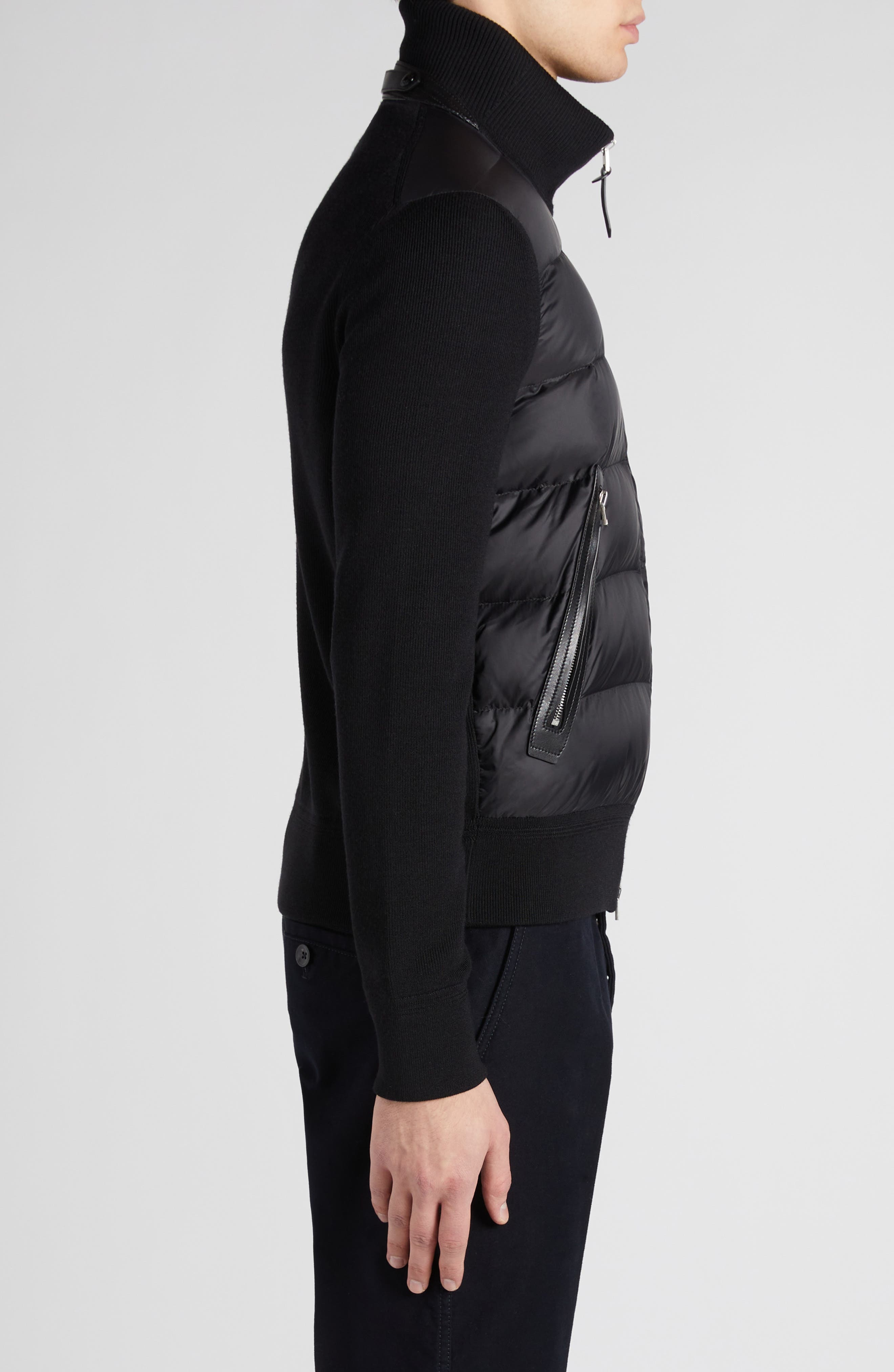 Mixed Media Puffer Front Merino Wool Cardigan - 4