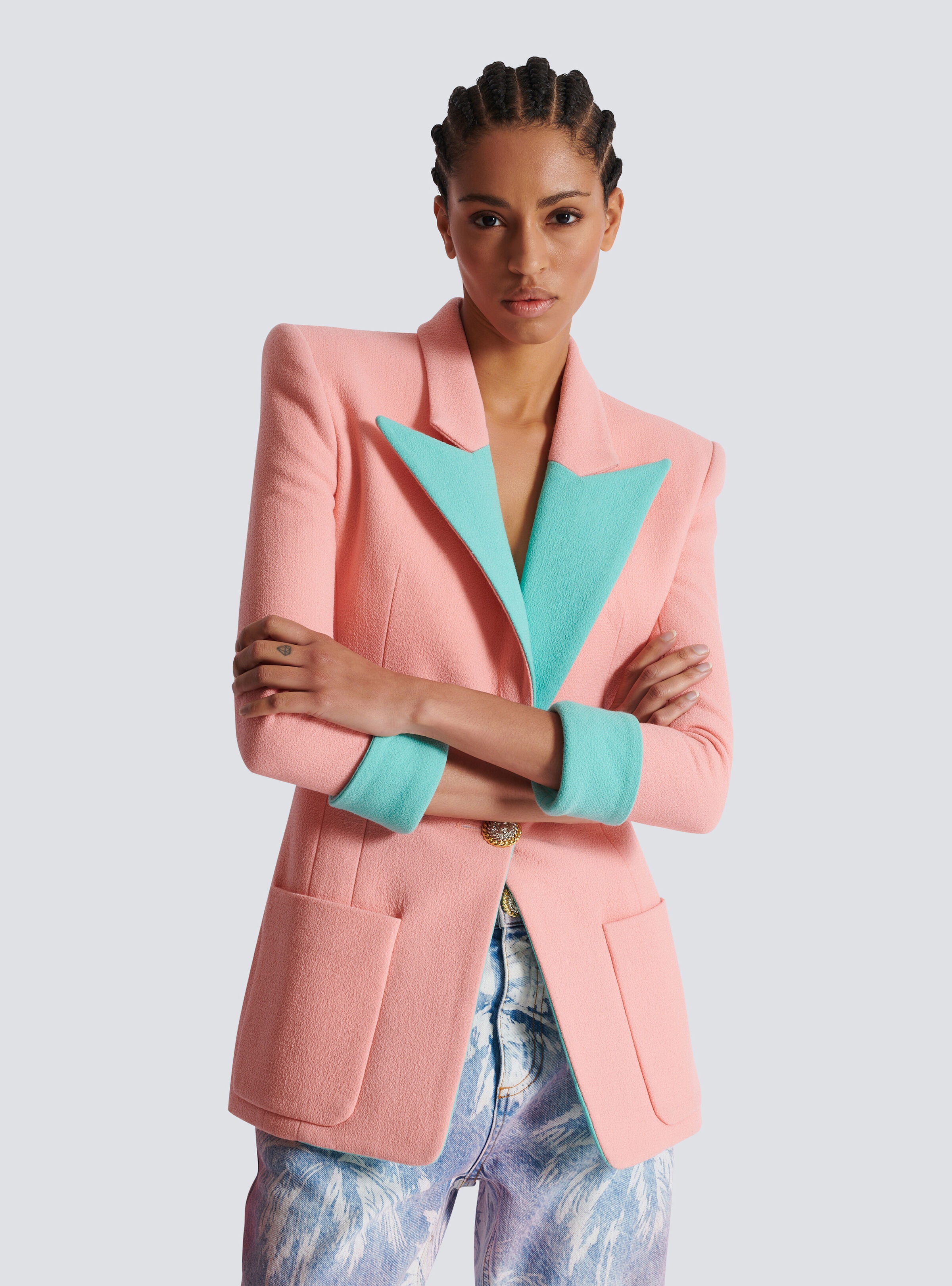 1-button double crepe two-tone jacket - 6