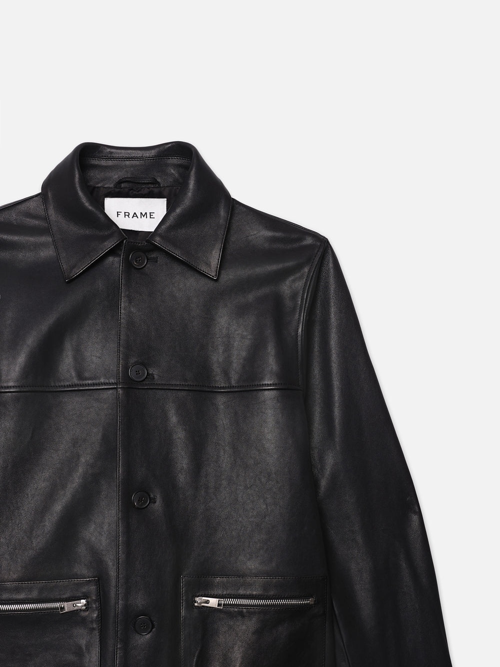 Utility Leather Jacket in Black - 2