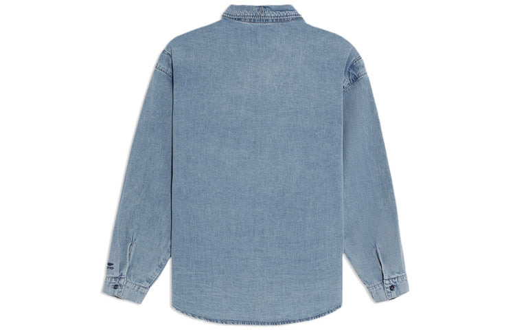 Li-Ning Skateboard Series Logo Embroidered Loose Washed Denim Shirt 'Light Blue' ASHS011-1 - 2