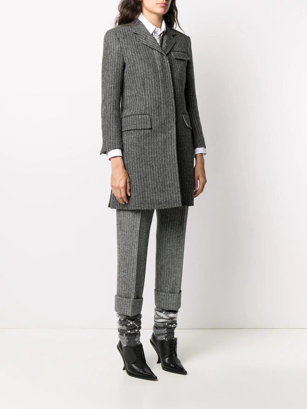 chalk-stripe tweed coat - 3