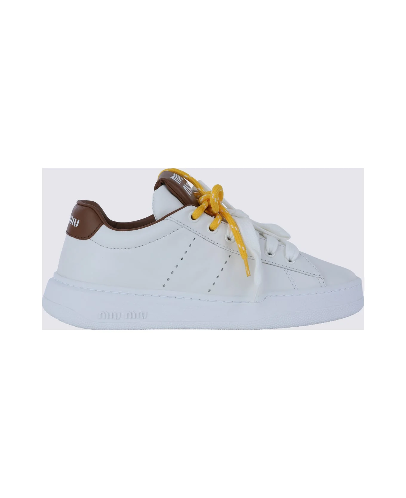 White And Cognac Leather Sneakers - 1