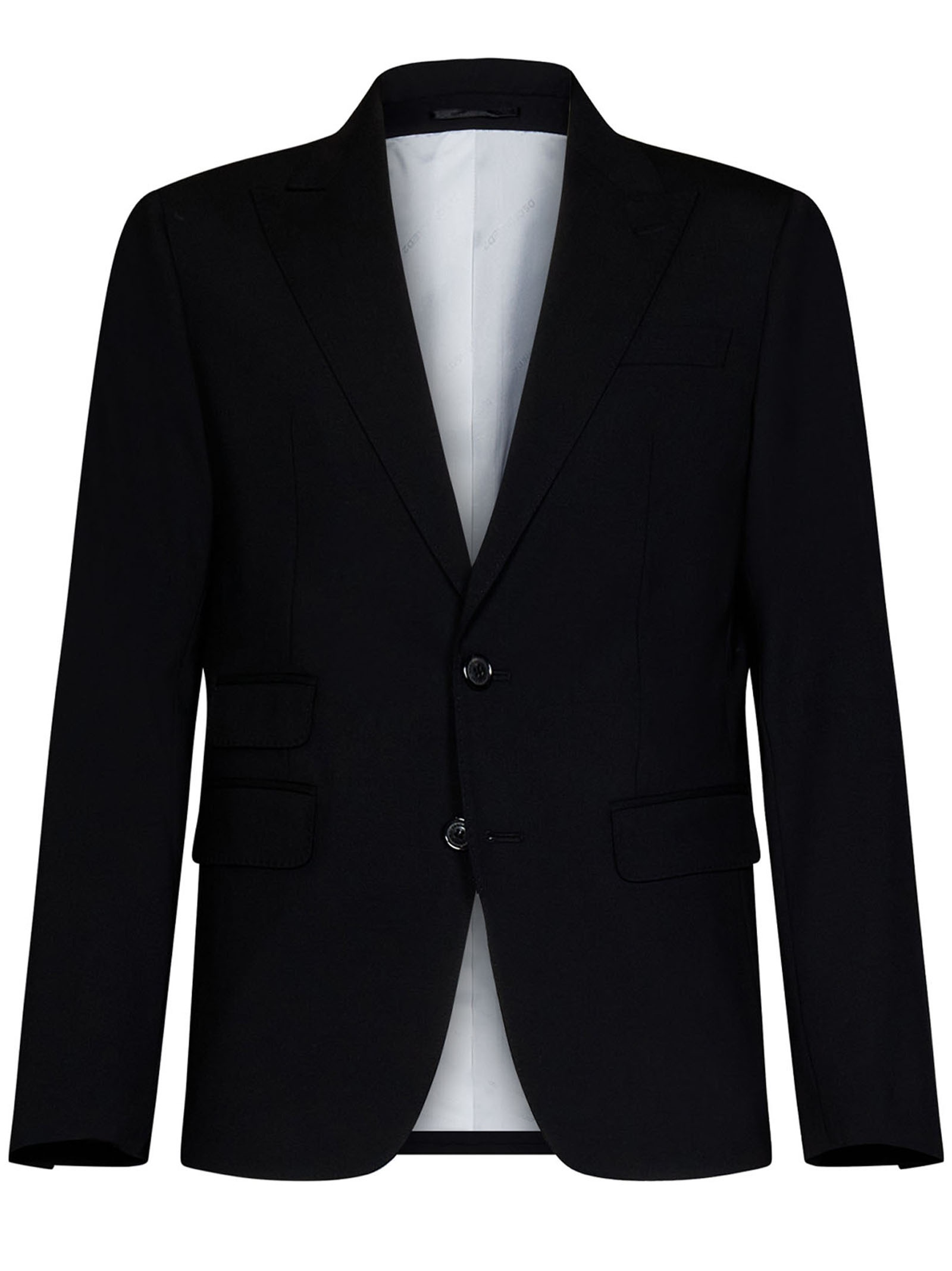 Slim-fit black stretch virgin wool suit with single-breasted blazer. - 3