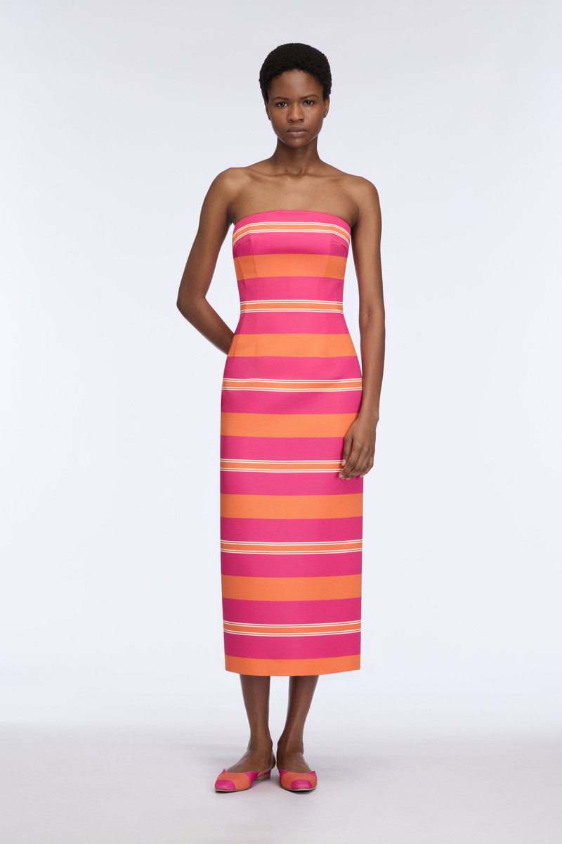 EMILIA WICKSTEAD Leila Dress in Hot Pink & Orange Stripe Taffeta Faille outlook