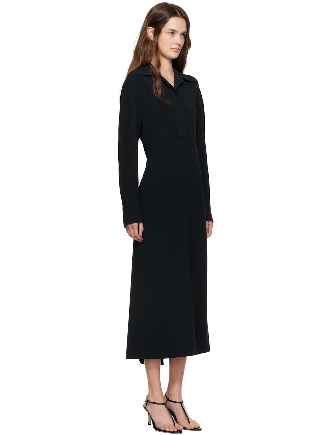 Black Long Sleeve Polo Midi Dress - 2