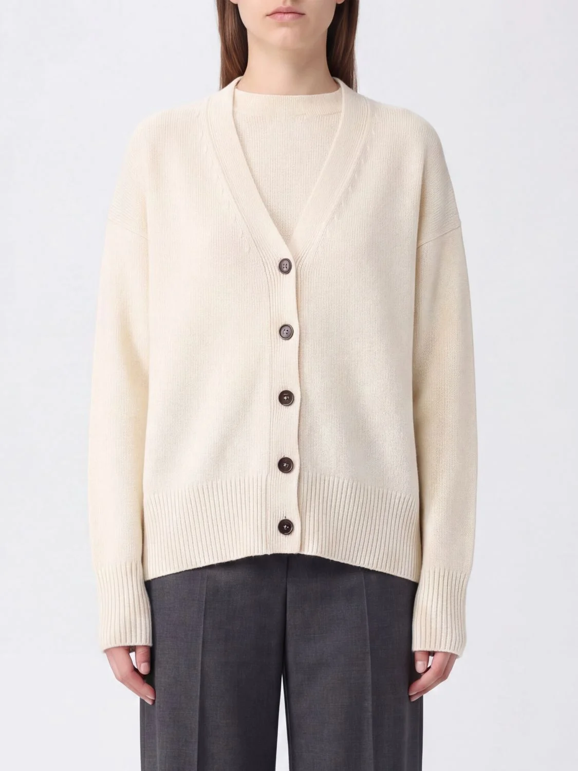 JIL SANDER Pure Cashmere V-Neck Button-Up Cardigan - 1