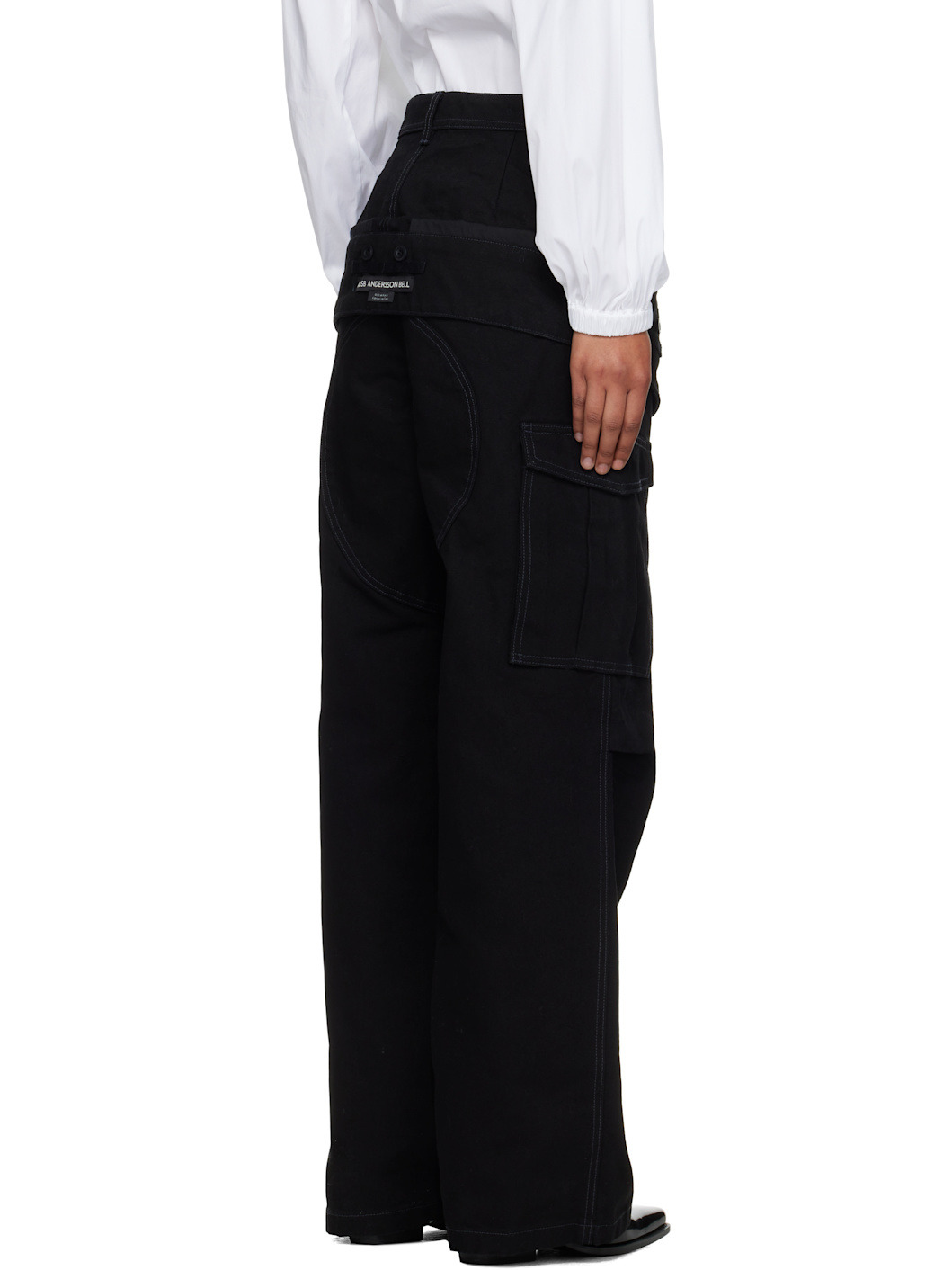 Black Double Waist Work Wide-Leg Cargo Pants - 3