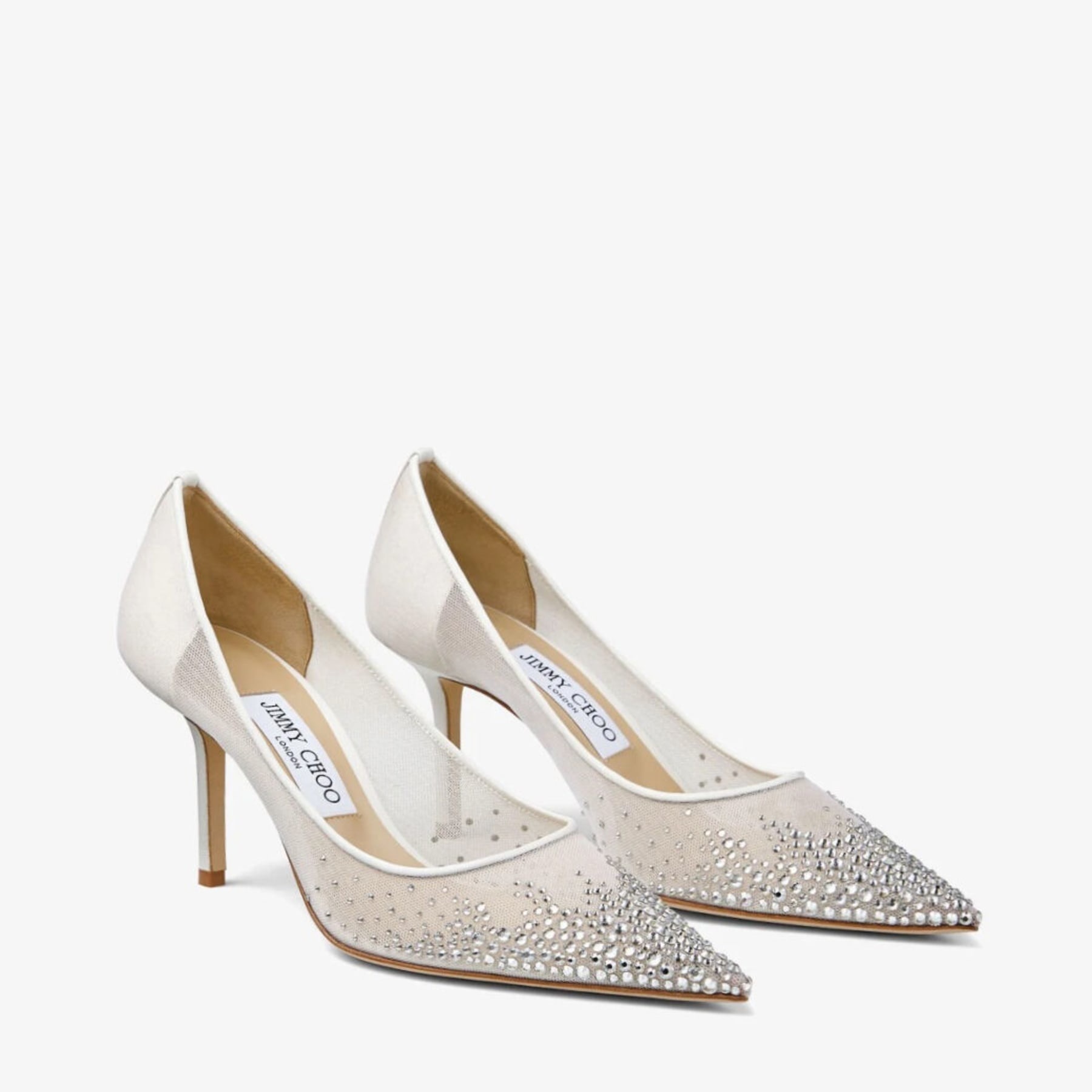 JIMMY CHOO Love 65 White Mesh Pumps with Dégradé Crystals