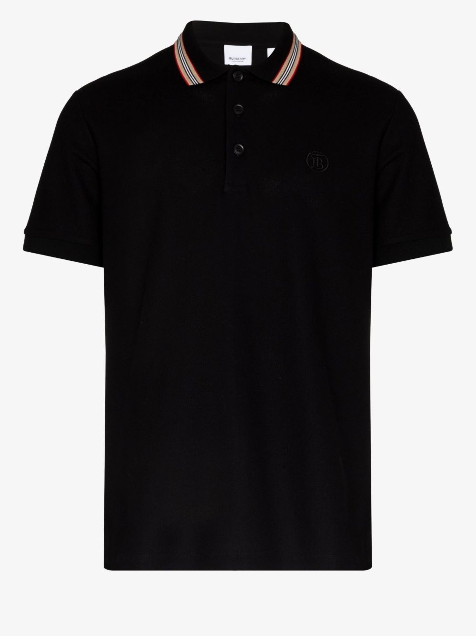 Black Icon Stripe Cotton Polo Shirt - 1