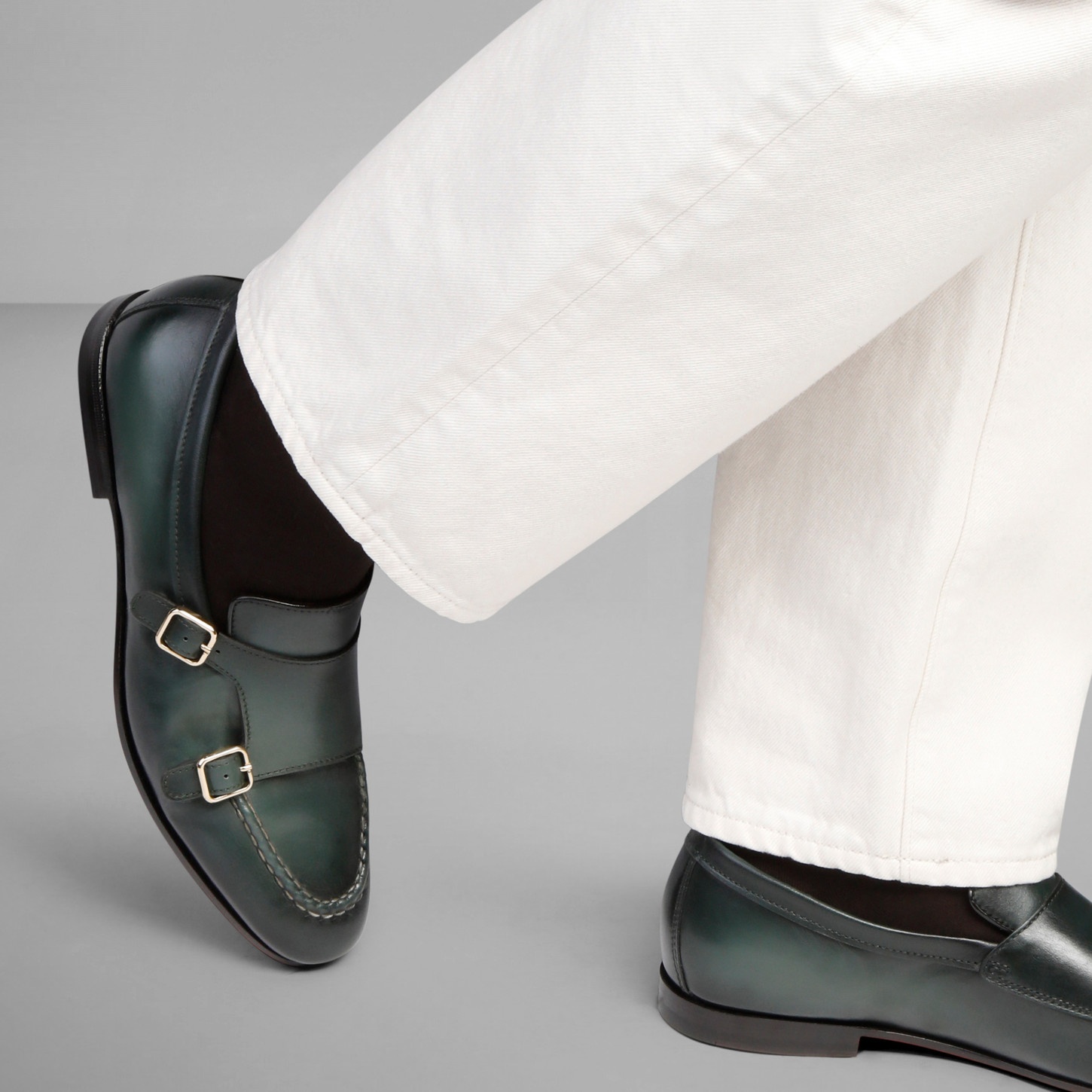 Men's green leather double-buckle loafer - 2