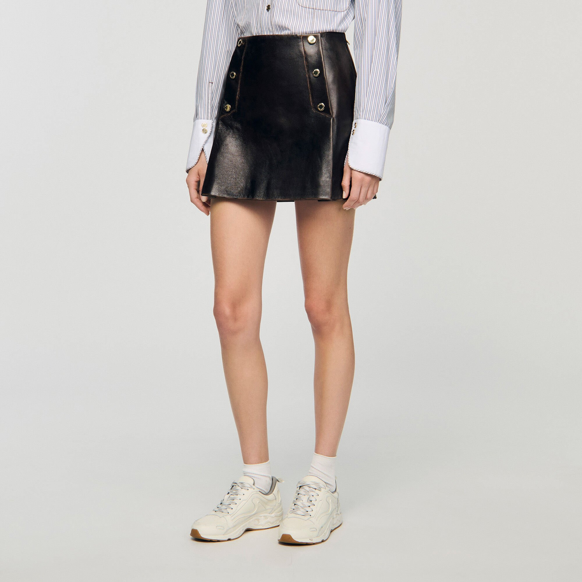 MINI AGED LEATHER SKIRT - 4