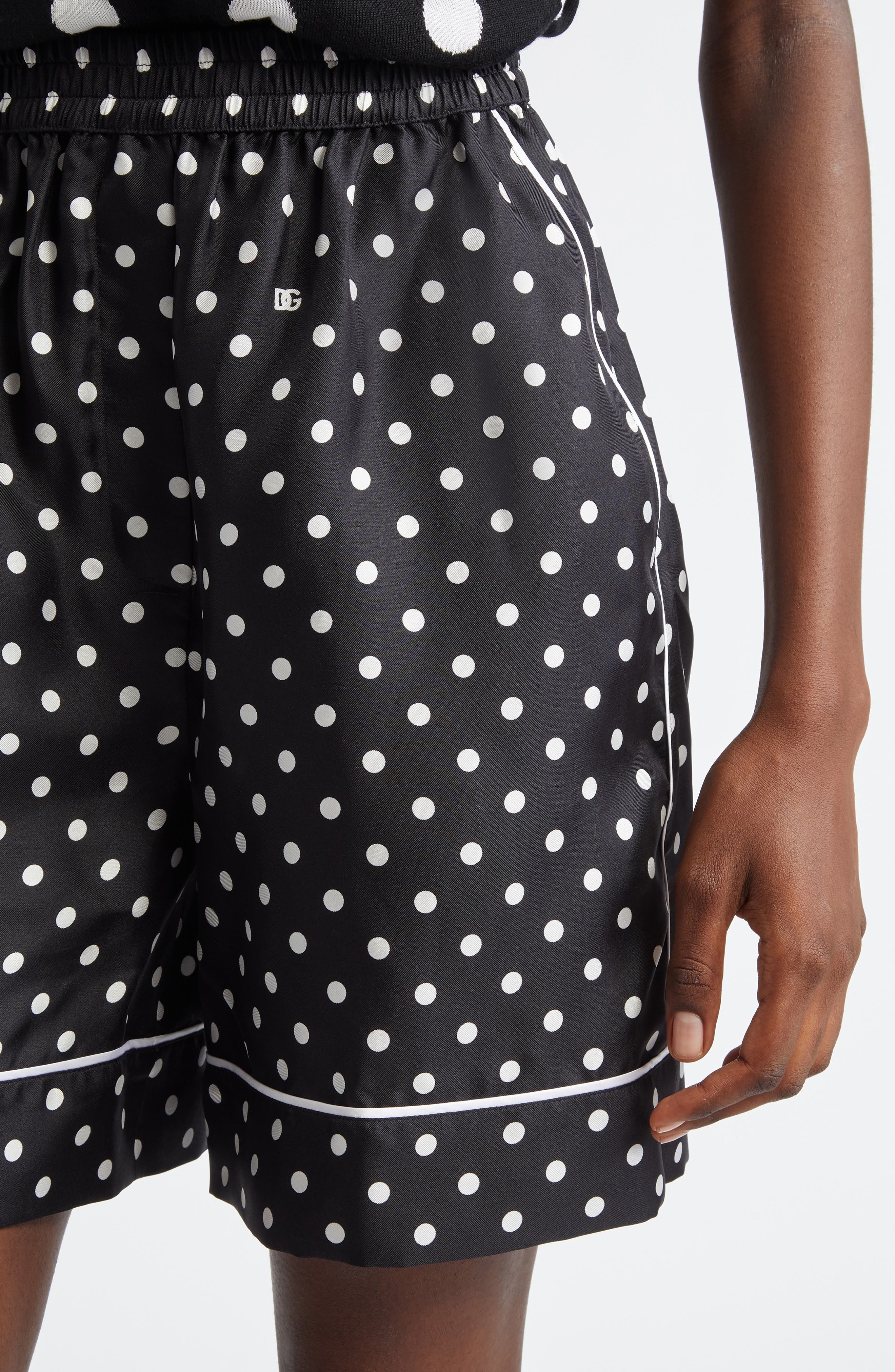 Dolce&Gabbana Polka Dot Silk Pajama Shorts in Nero at Nordstrom - 5