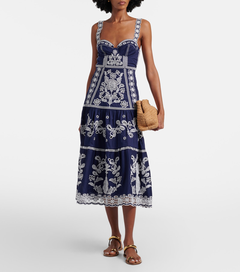 FARM RIO Embroidered cotton midi dress outlook
