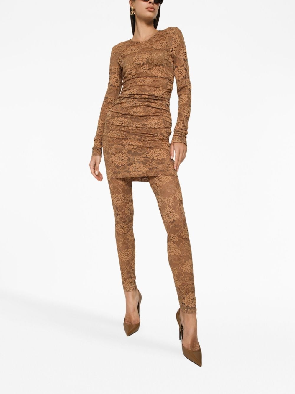 logo-waistband lace leggings - 2