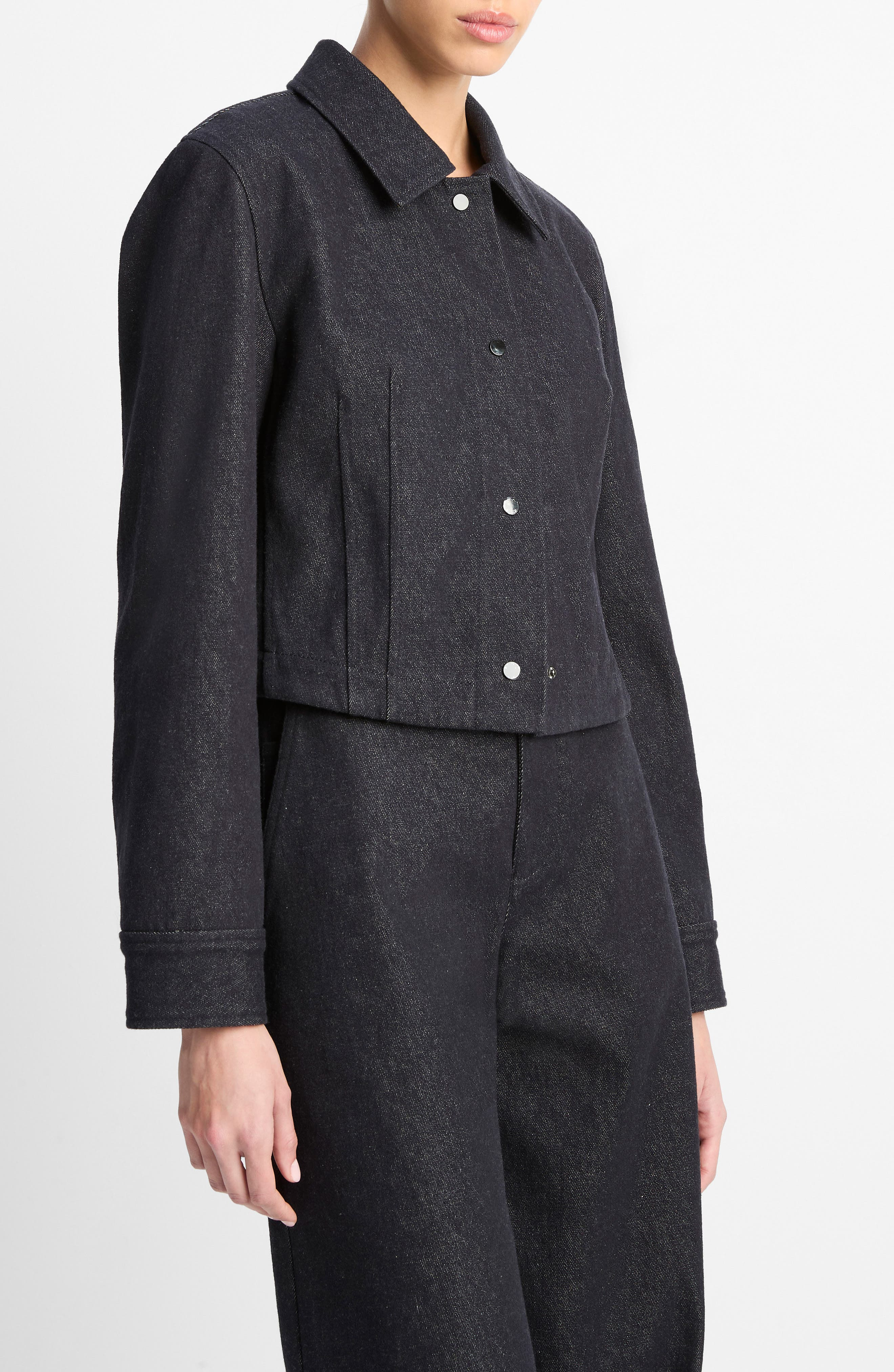 Vince Crop Slim Fit Denim Shirt Jacket in Deep Indigo at Nordstrom - 3