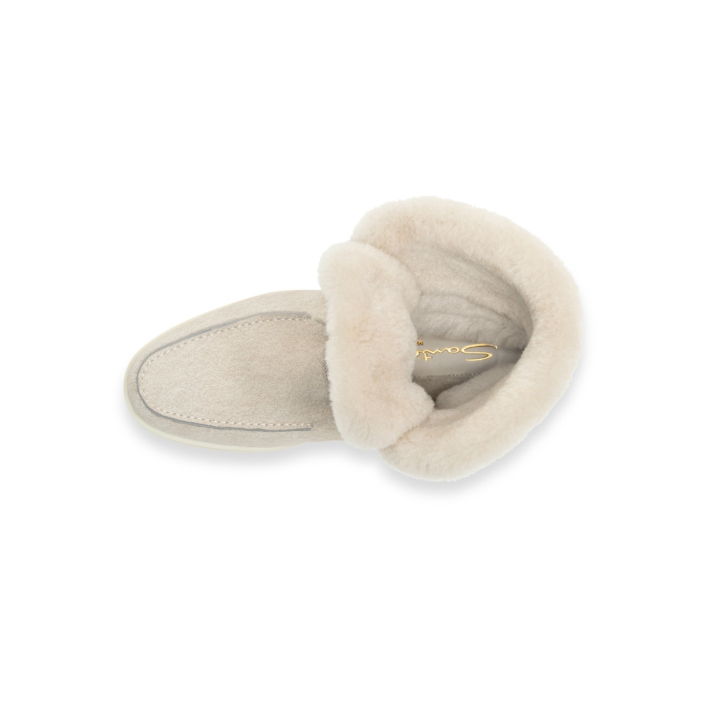Women's beige suede ankle boot with fur - 5