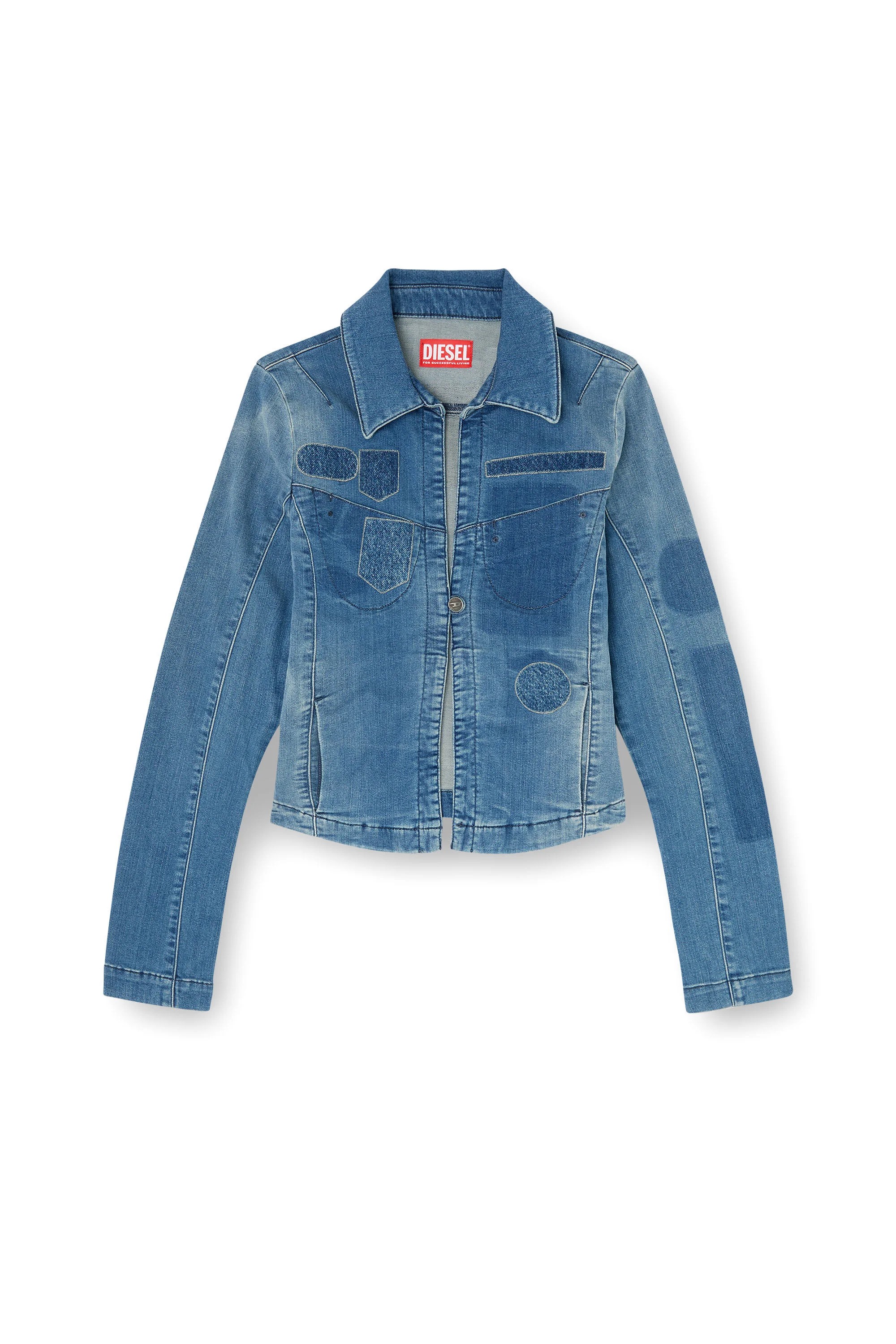 ONE-BUTTON DENIM SHIRT WITH PATCH EFFECTS - 1