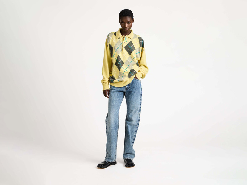 JW Anderson WOMENS JW ANDERSON X PRINGLE KNITTED ARGYLE POLO TOP IN SOFT YELLOW outlook