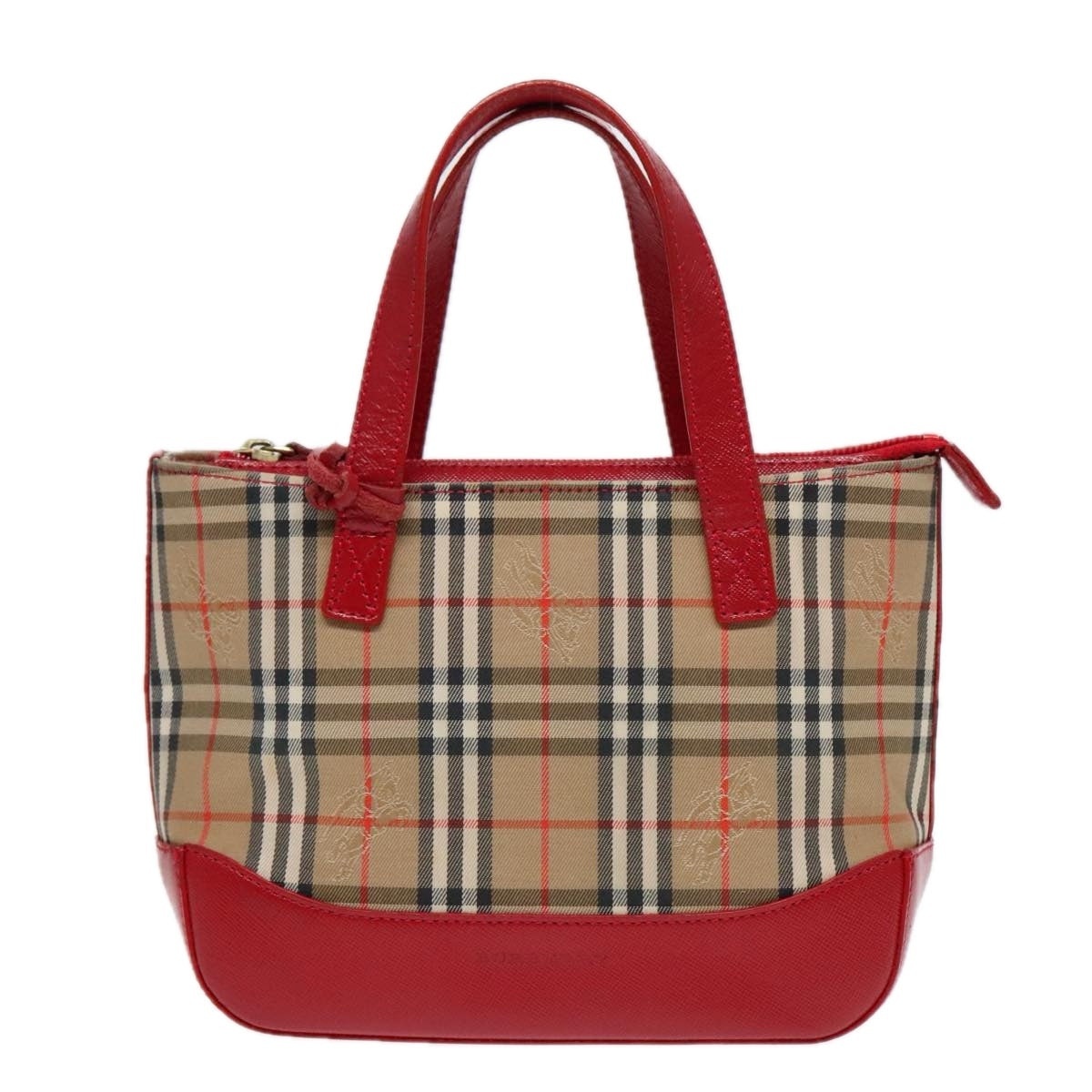 Burberry Nova Check Hand Bag Canvas Leather Beige Red Gold - 13