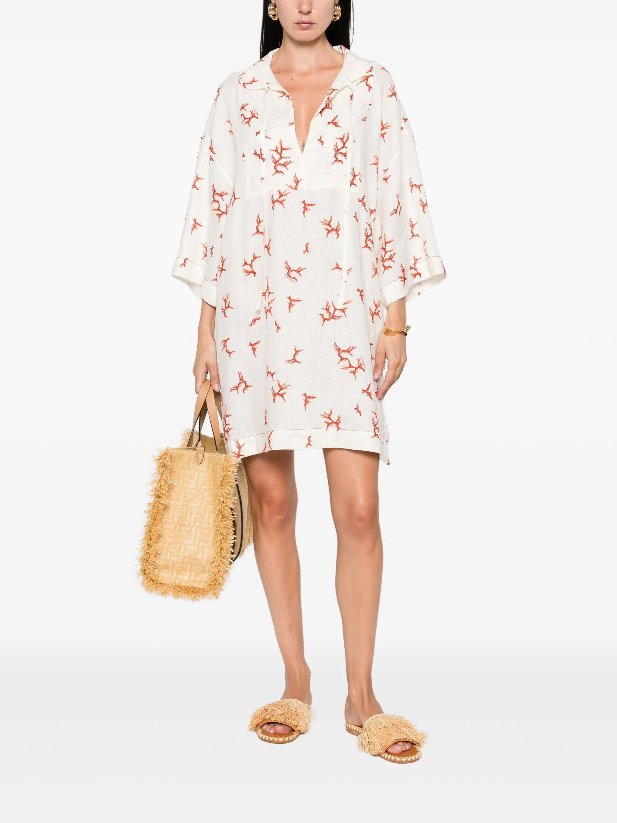 Fendi Coral-print Tie-neck Mini Dress - 2