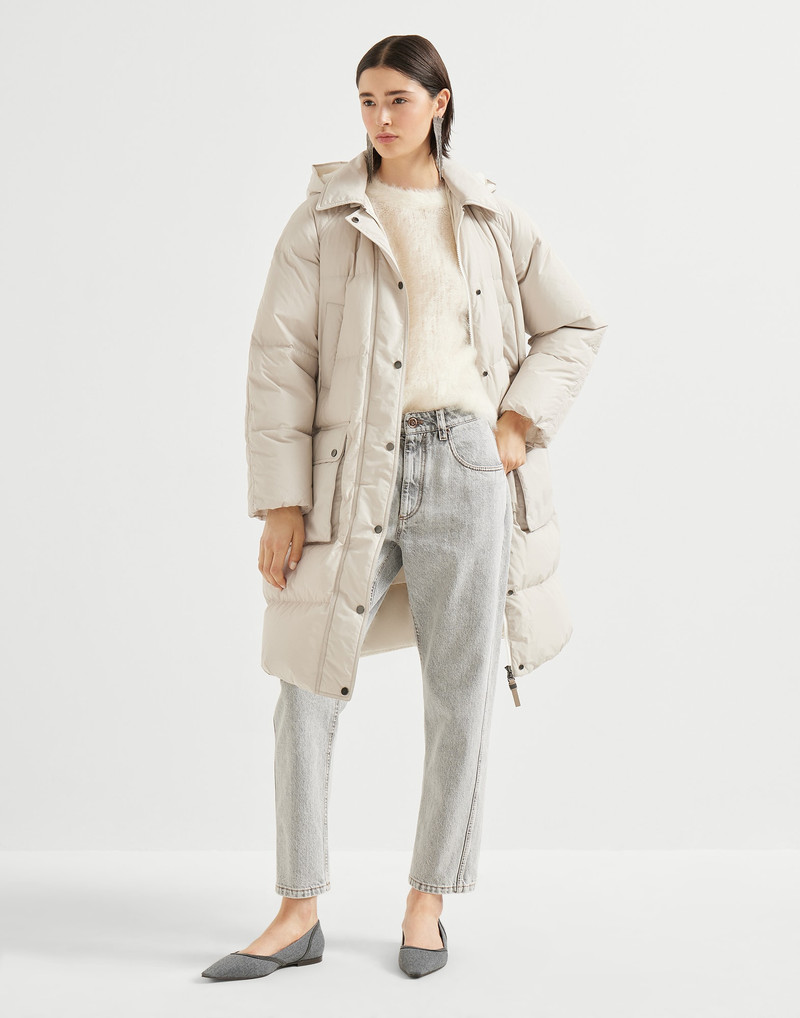 Techno cotton water-resistant taffeta down jacket with detachable hood and shiny zipper pull 5