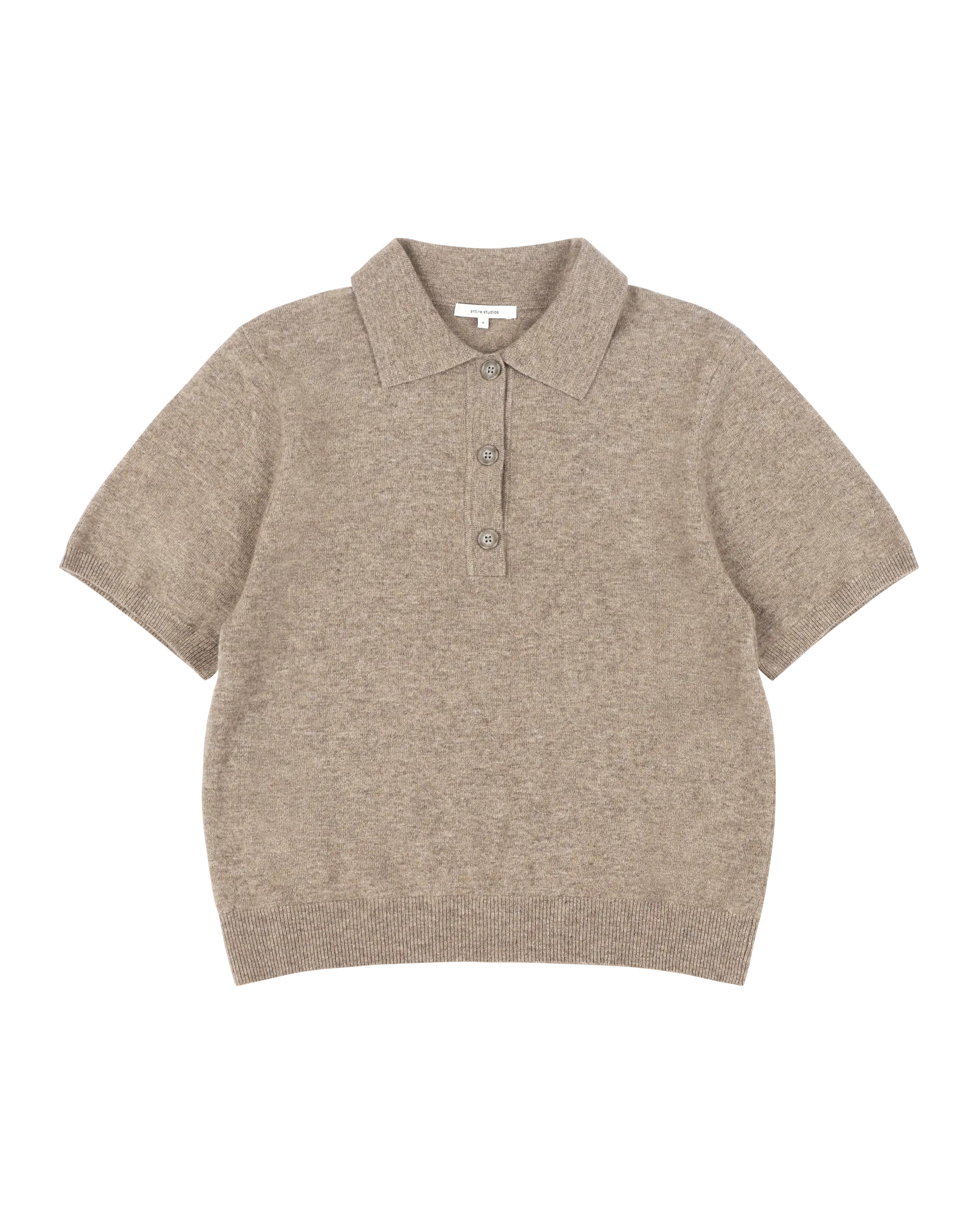 SHORT SLEEVE KNIT POLO CAMEL - 5