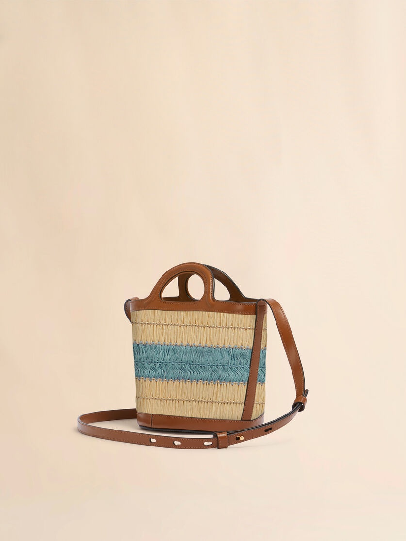 RAFFIA EFFECT AND BLUE CROCHET TROPICALIA MINI BUCKET BAG - 3