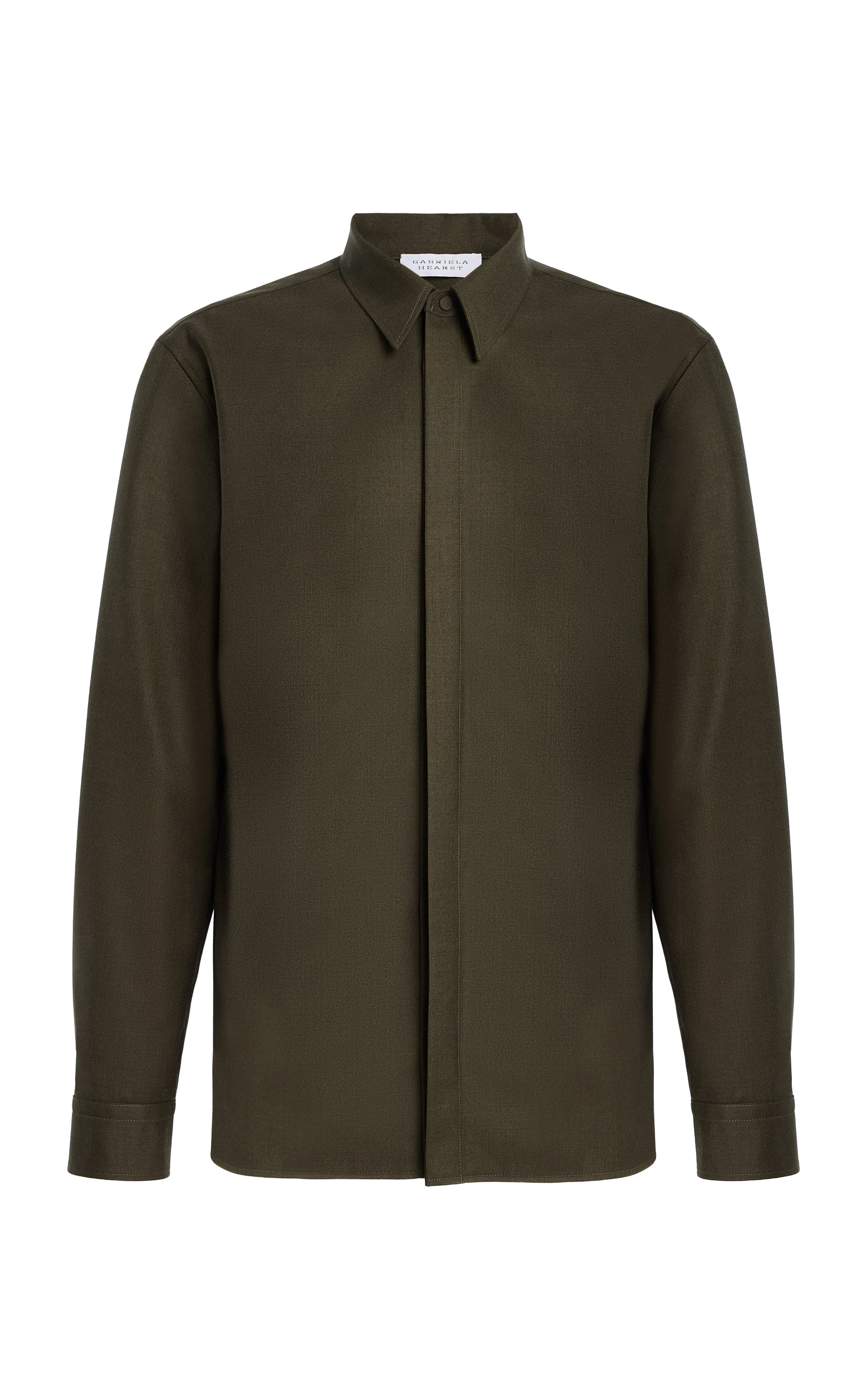 Abbe Shirt in Olive Wool Cashmere Flannel - 1