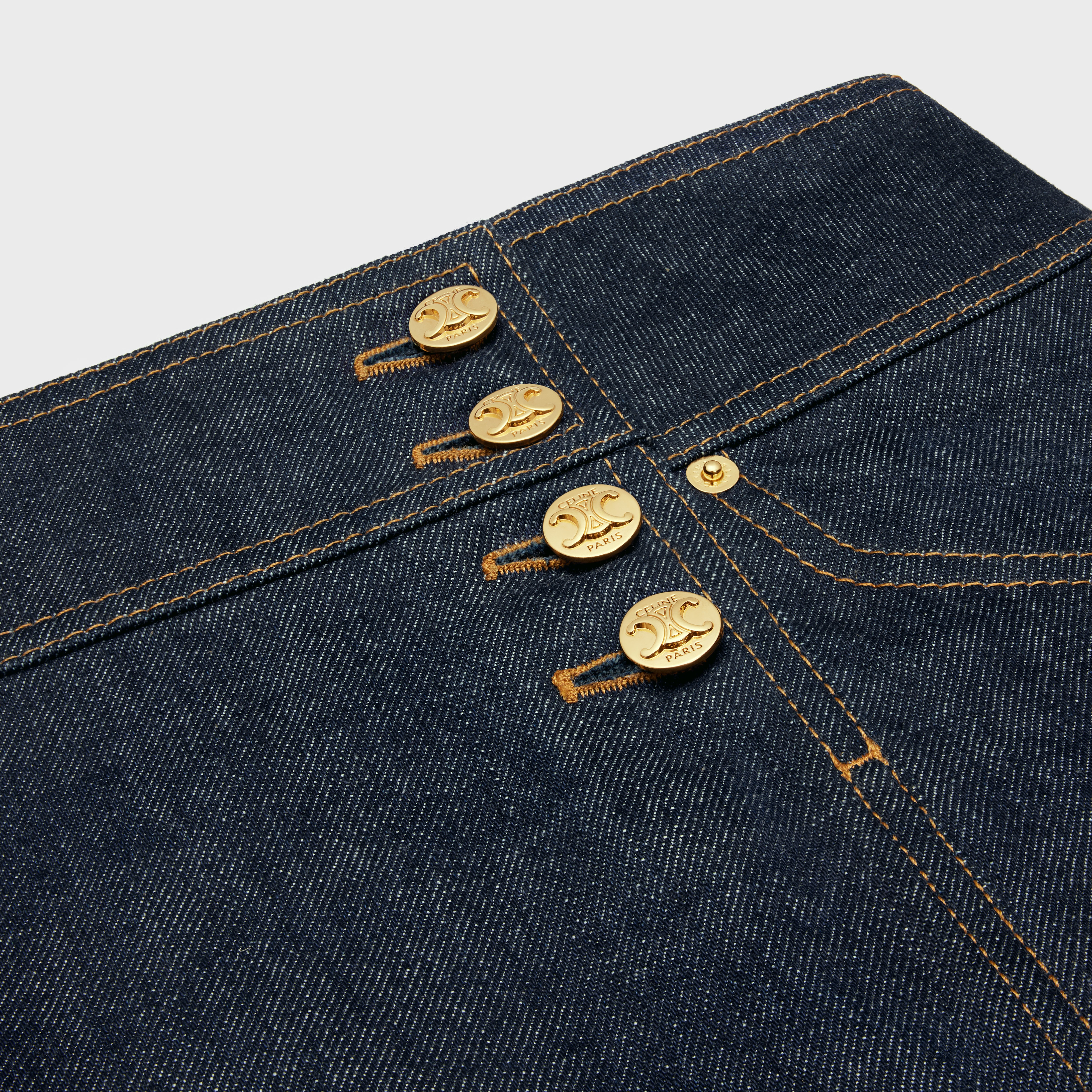 CELINE trapeze mini skirt in rinsed wash denim | REVERSIBLE