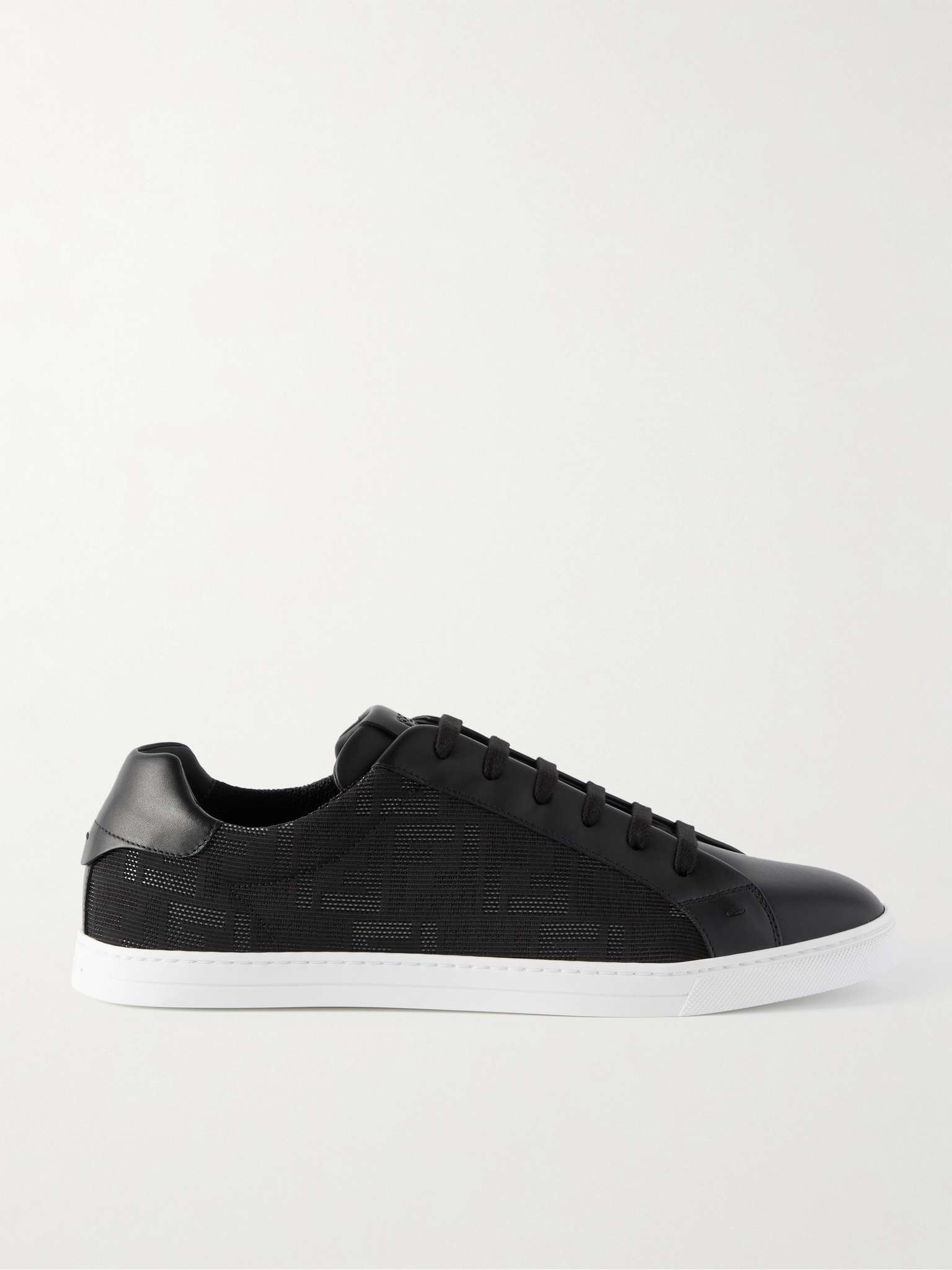 Leather-Trimmed Logo-Jacquard Canvas Sneakers - 1