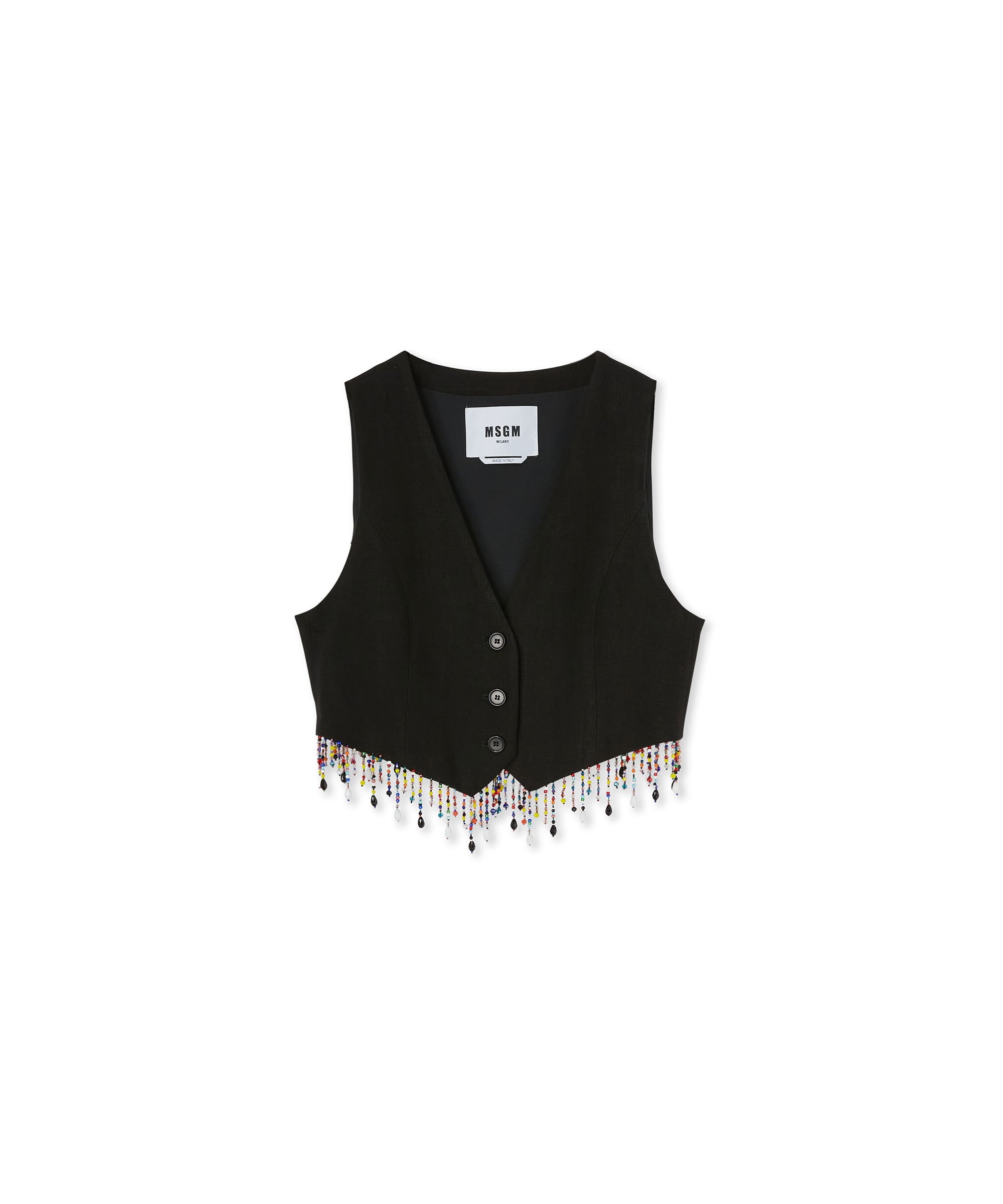 Blended linen vest with embroidered beads - 1