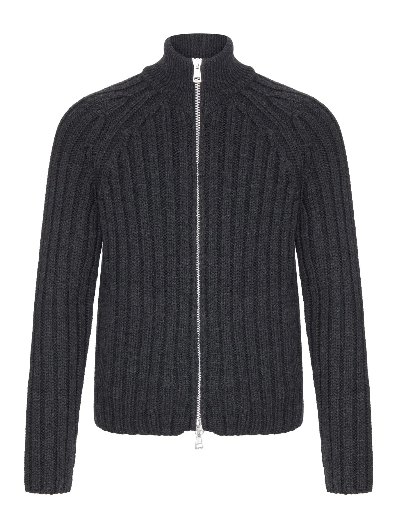 RIBBED MERINO WOOL ZIP-UP CARDIGAN - 1