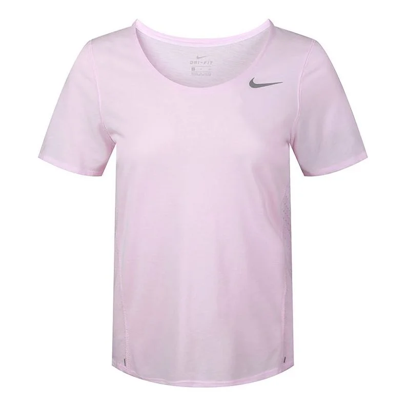 (WMNS) Nike City Sleek Dri-FIT Quick Dry Running Short Sleeve Pink T-Shirt CU3235-663 - 1