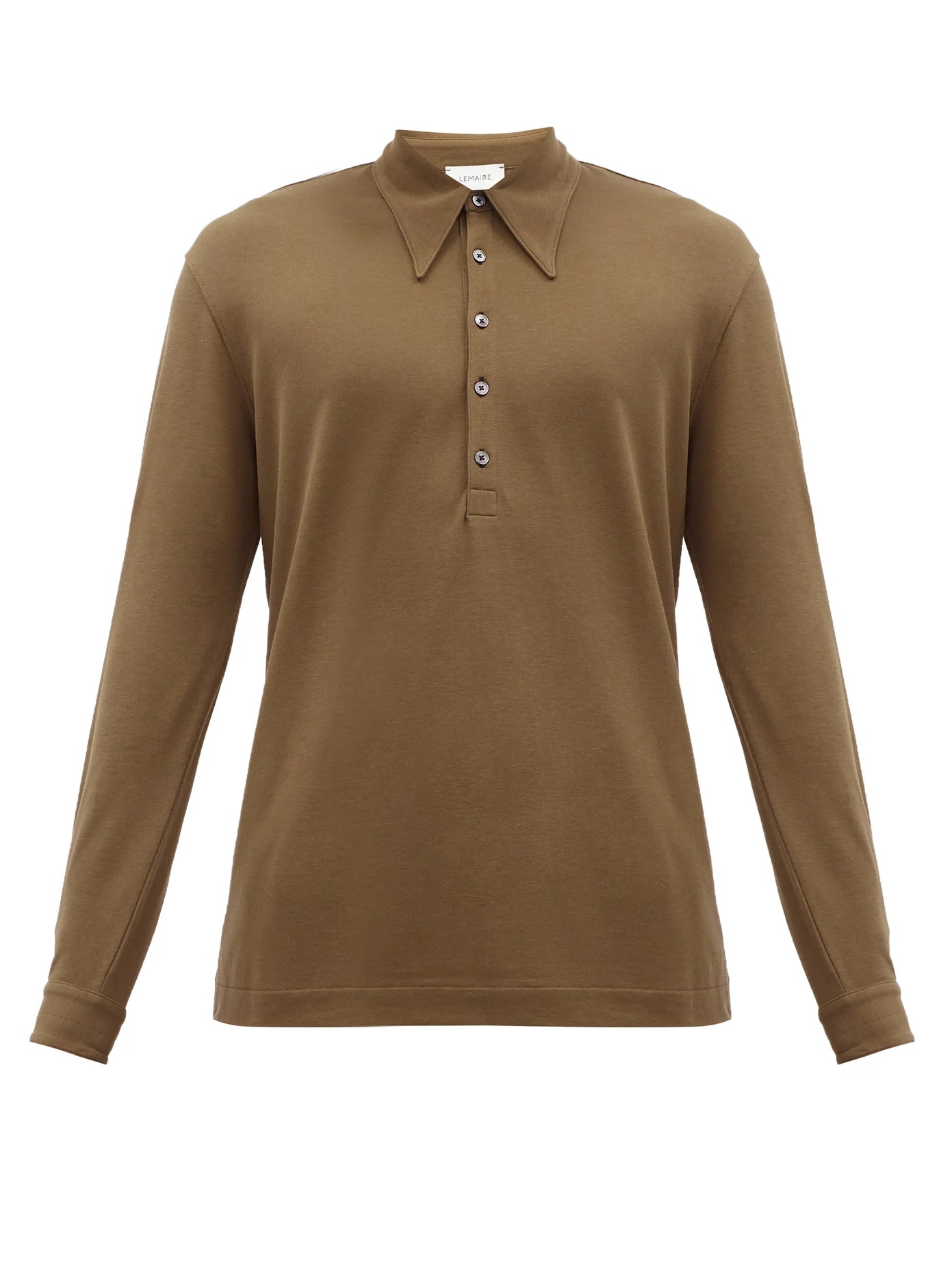 Cotton-jersey long-sleeved polo shirt - 1